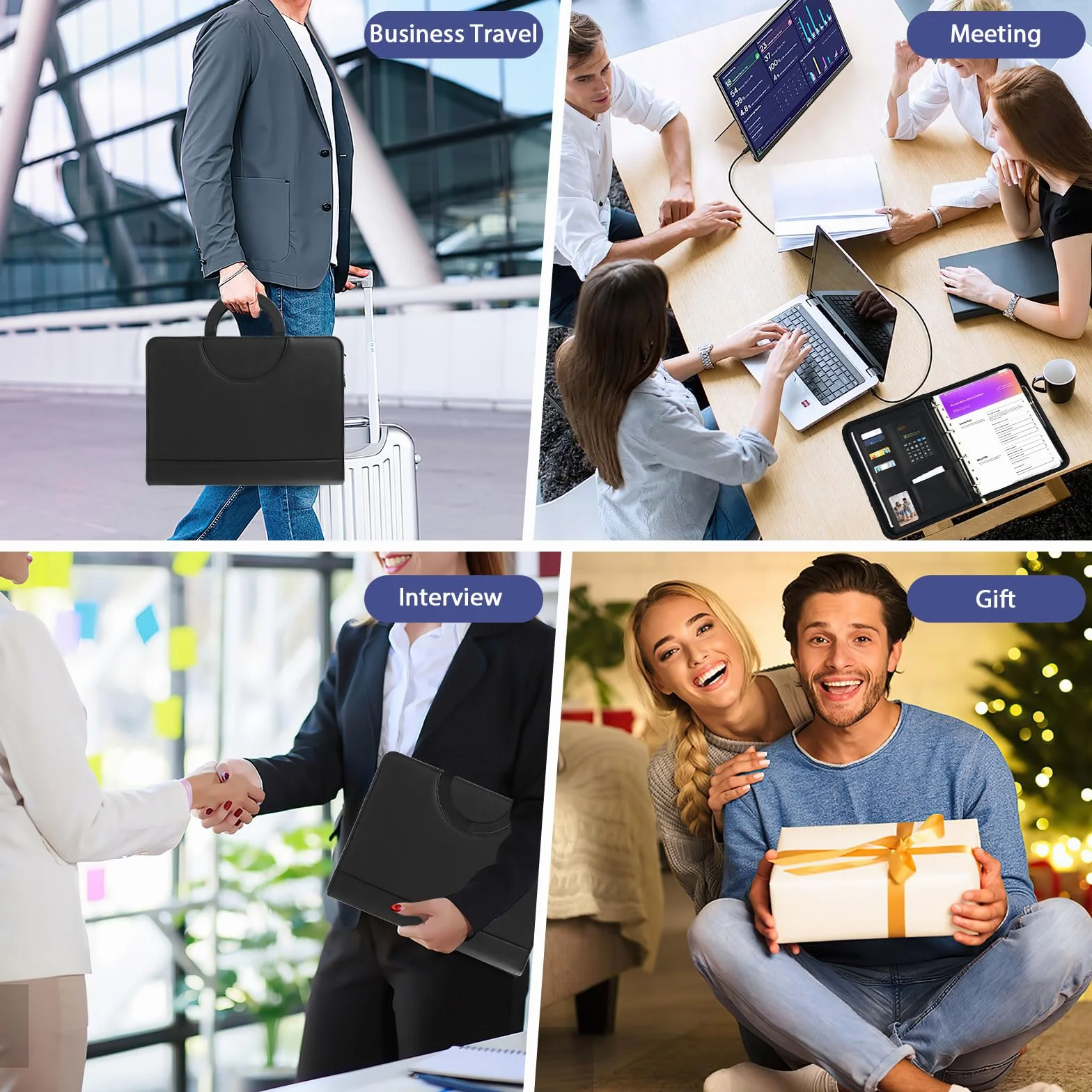 Cartella Portadocumenti A4 in Pelle con Calcolatrice, Tasca per Tablet, Organizer Ufficio e Scuola