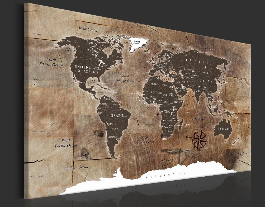 B&D XXL - Lavagna Di Sughero per Puntine - Mappa Mondo 120x80 cm 1 Pezzo - Bacheca Sughero da Parete & Quadro su tela in un Uno - Grande Decorativo per Parete per le Note - Geografica k-C-0050-p-d