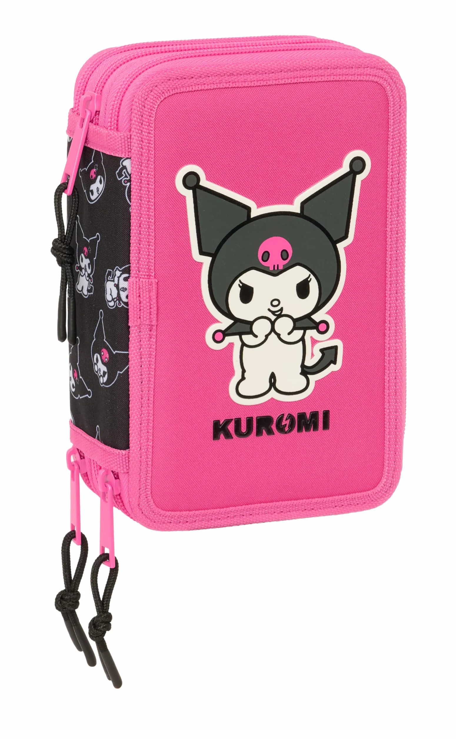 safta KUROMI - Astuccio scolastico con 37 utili inclusi, astuccio per bambini, ideale per bambini dai 5 ai 14 anni, comodo e versatile, qualità e resistenza, 12,5 x 5,5 x 19,5 cm, nero/fucsia, M