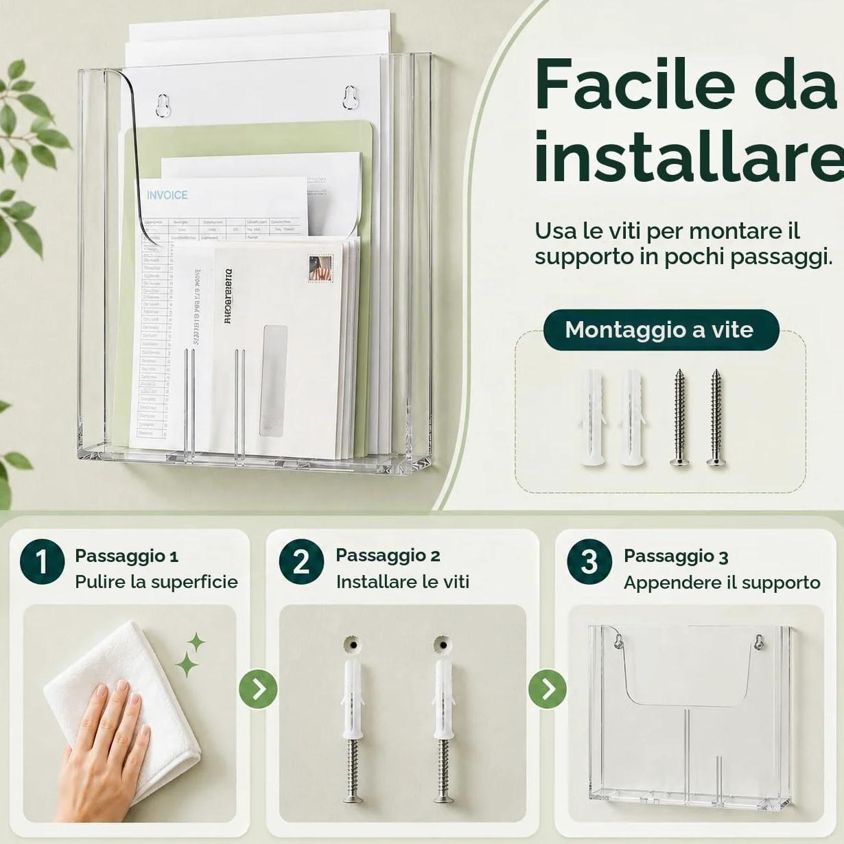 4 porta volantini da parete, formato A4, 250 x 225 x 42 mm, formato A4, trasparente, per presentazioni di riviste, menù in salotti, uffici, ristoranti, hotel