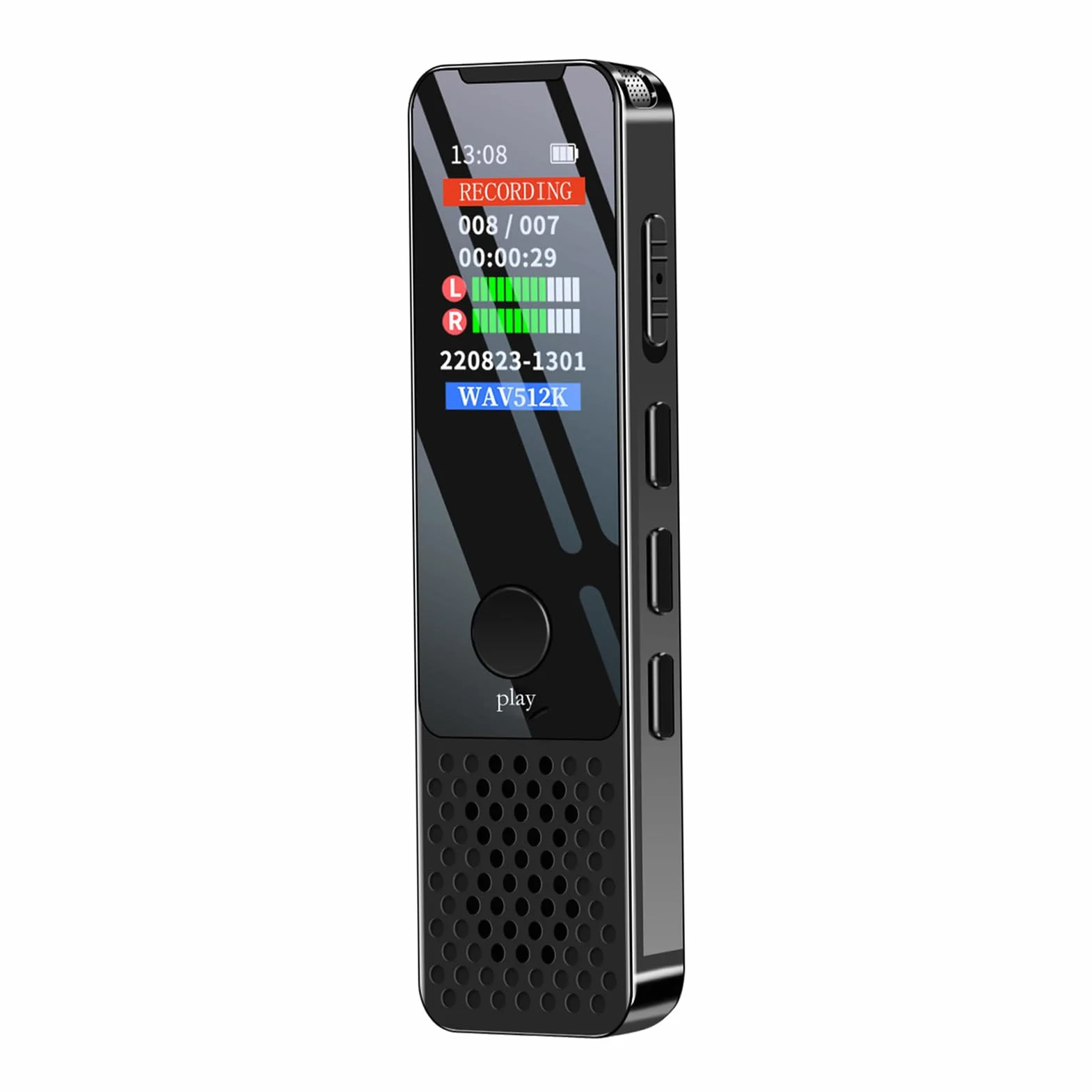 Registratore vocale digitale modello 914 con memoria interna da 64 GB - Acquisizione audio da 1536 kbps e schermo TFT - Registrazione ad attivazione vocale e riproduzione MP3 -