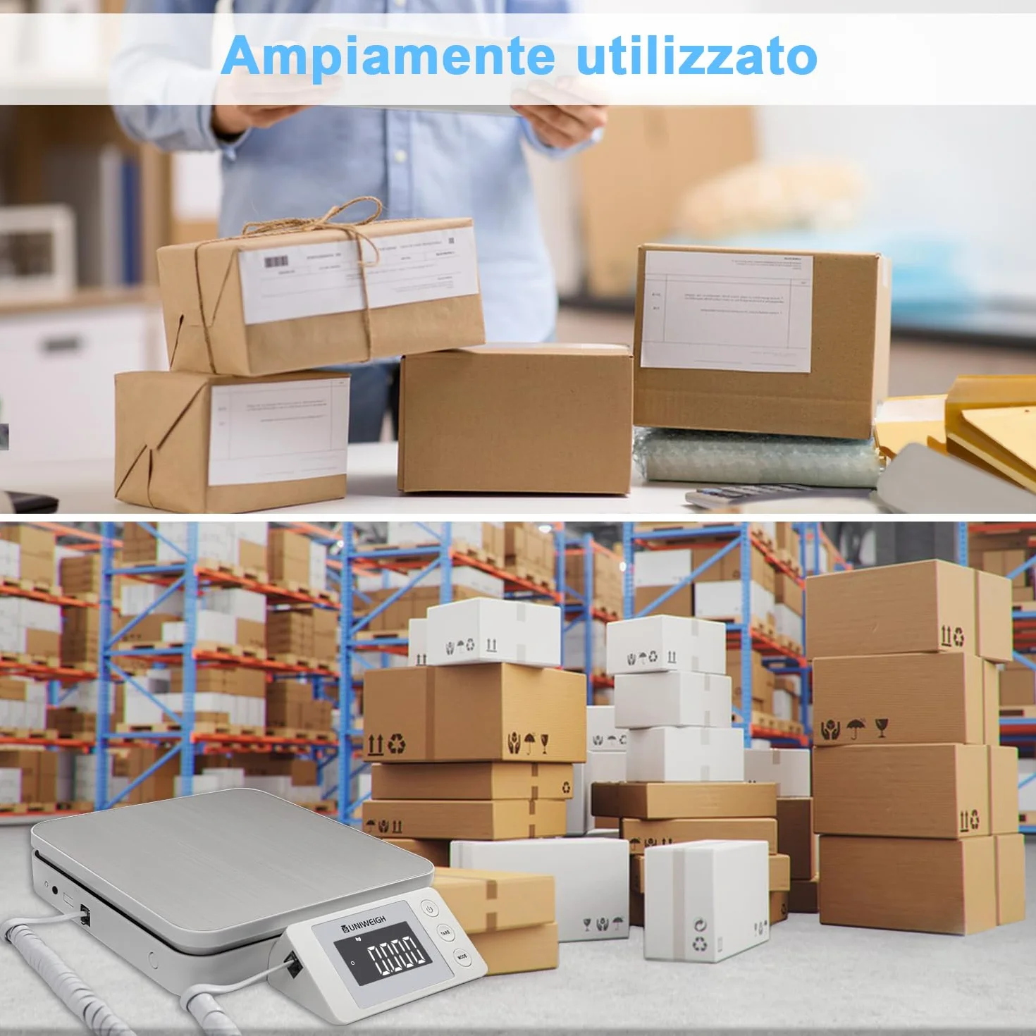 UNIWEIGH Bilancia postale digitale 39,9 kg/2,8 g con tara e display LCD per pacchi