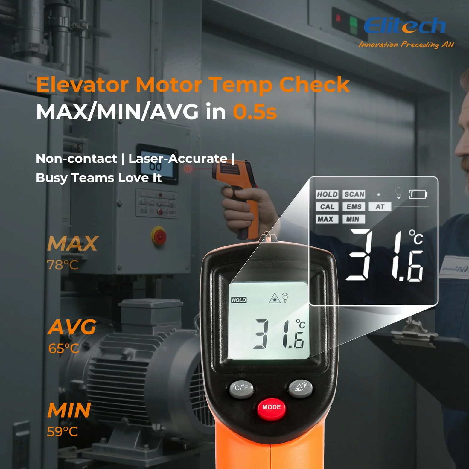 Elitech DIT-220 Termometro IR Digitale Senza Contatto -50°C a 530°C Emissività Regolabile