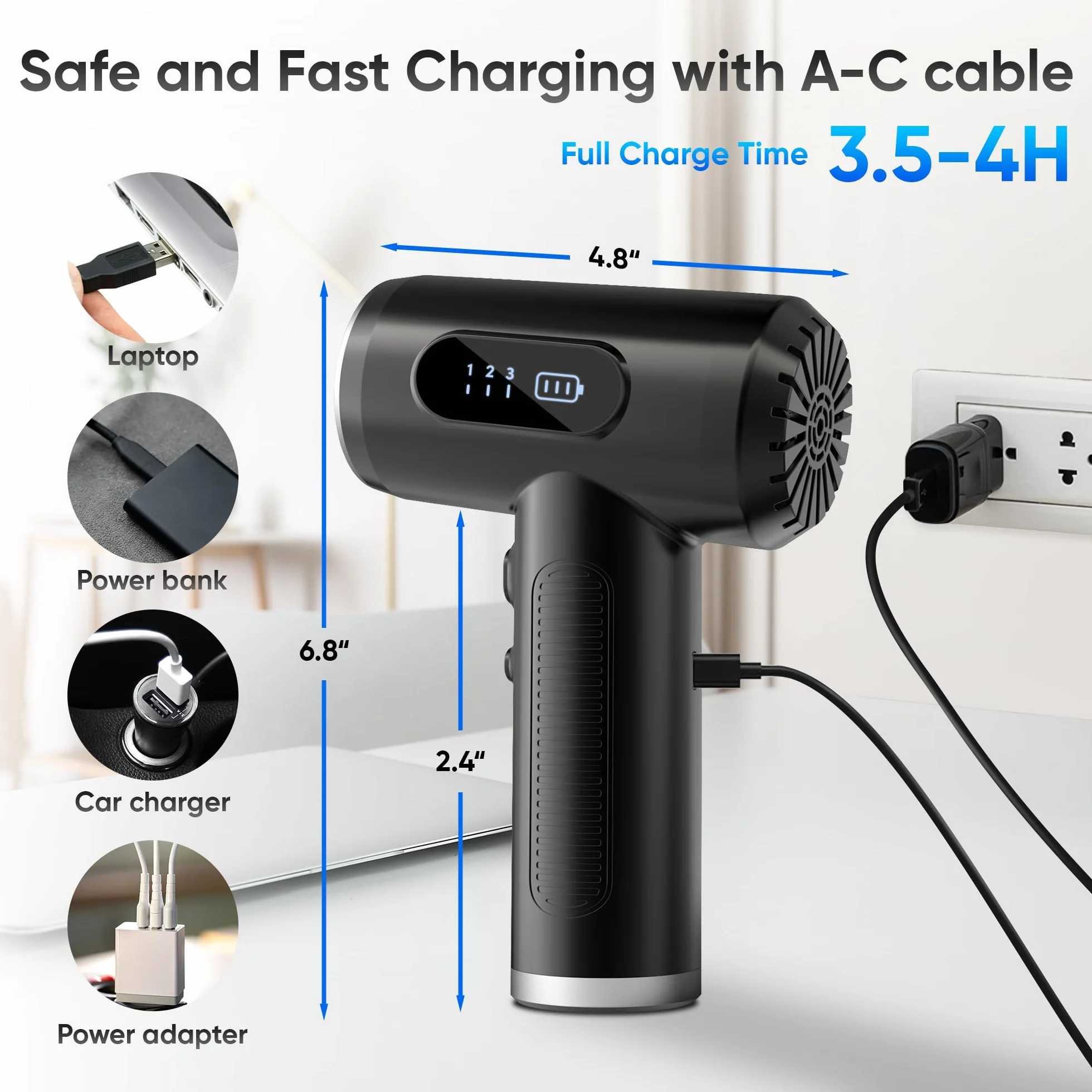 Aspirapolvere Per Computer, Elettrico Rimuovi Polvere Aria Compressa Senza Fili, 3 Velocità 51000 RPM Con luce LED, Batteria da 6000mAh Ricaricabile, Adatto per PC, Divano, Auto
