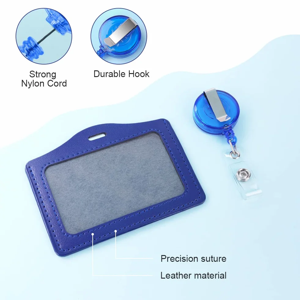 Vicloon Porta Badge, 2pcs Porta Badge Identificativo, PU Colorato Orizzontale Retrattile in Pelle con Clip per Ufficio, Carta Identità, Pass Bus (Azzurro & Blu Scuro)