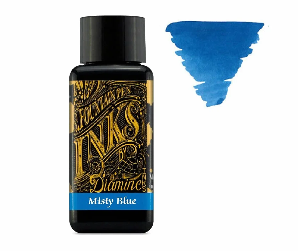 Diamine - Inchiostro per penna stilografica da 30 ml - Ruota dei colori - 6 flaconi - Writers Blood, Cool Green, Misty Blue, Seppia, Flamingo Pink, Damson