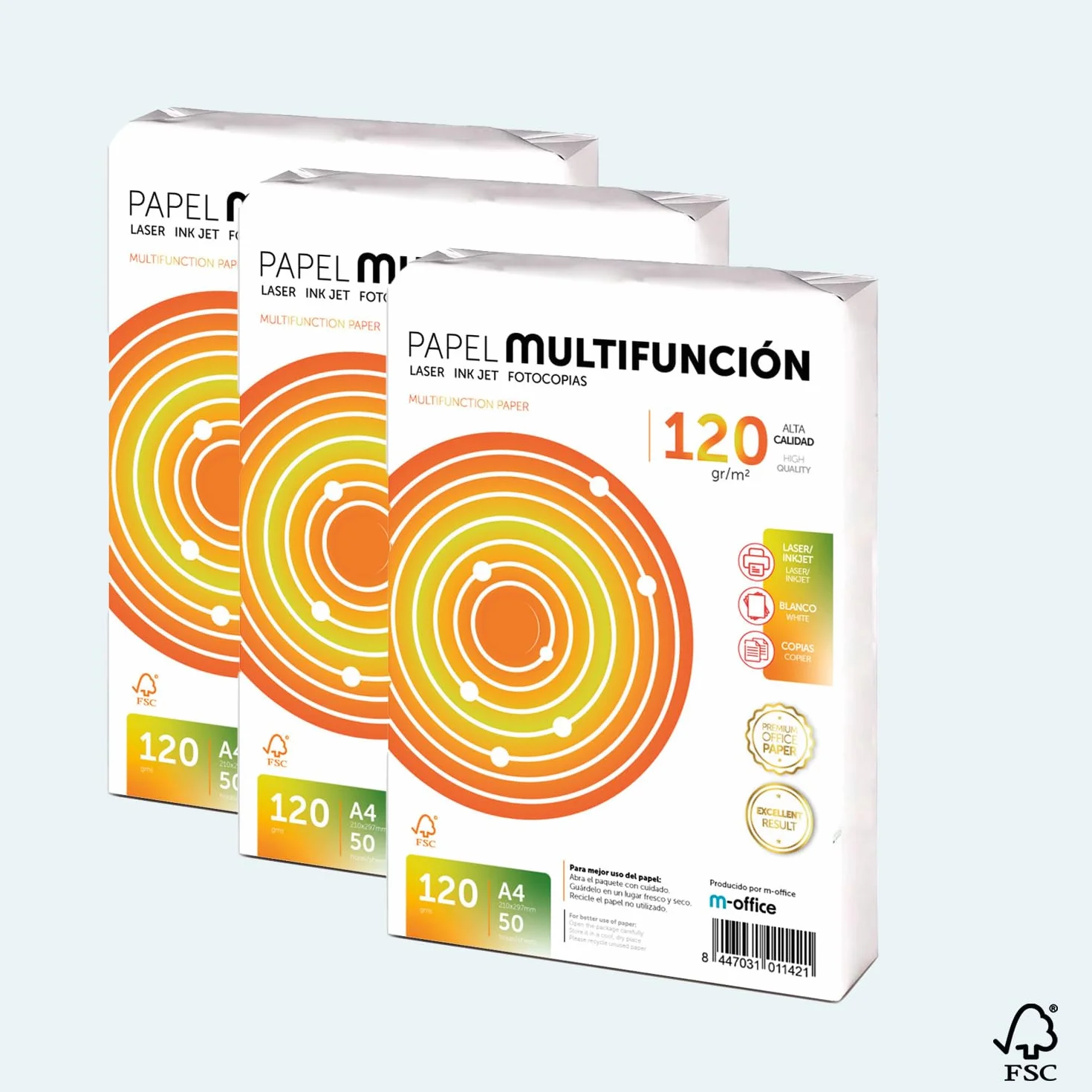 Carta Multiuso A4 120g 400 fogli per Stampanti Laser e Getto d'Inchiostro m-office