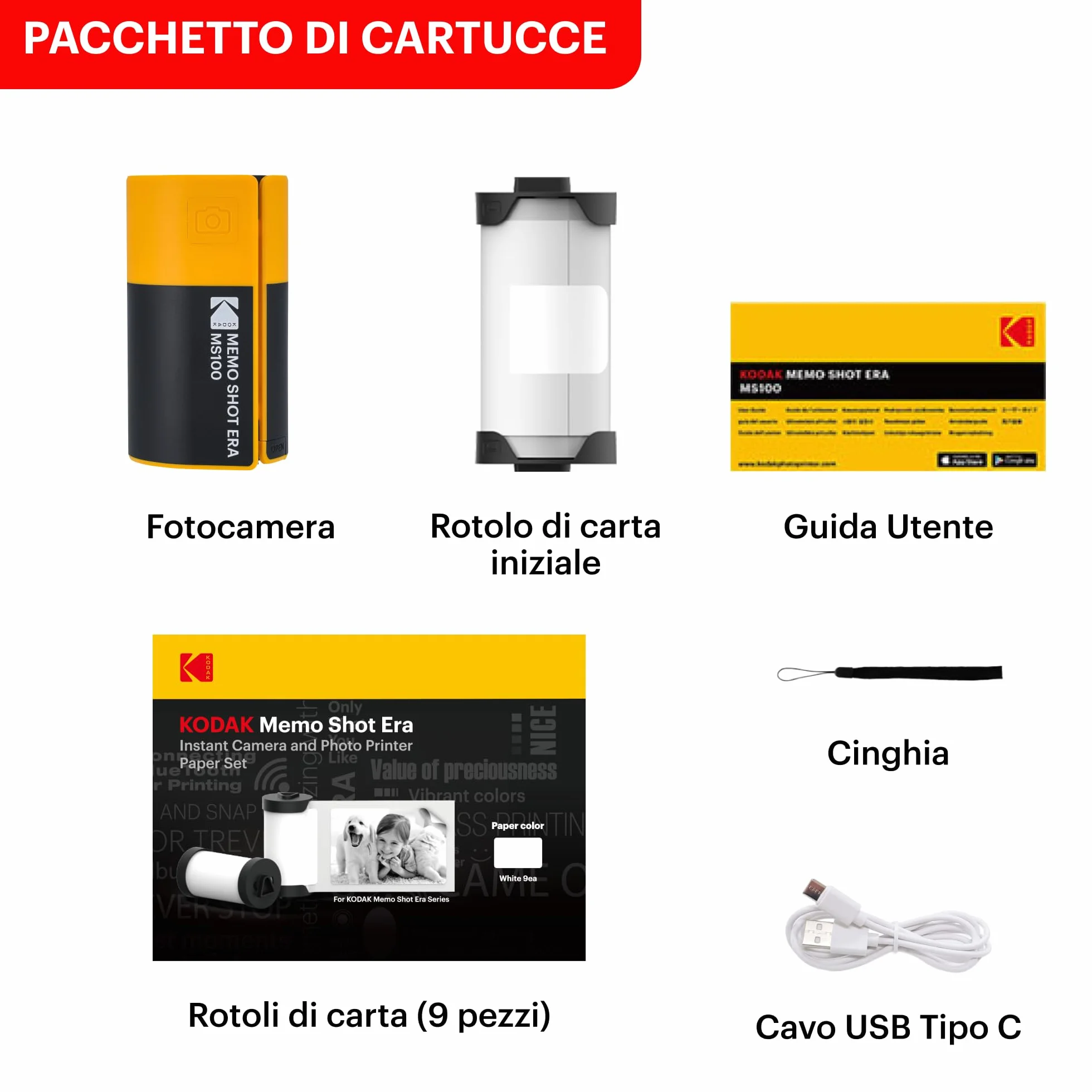 KODAK Memo Shot ERA Fotocamera Digitale Istantanea e Stampante per Etichette, Bianca