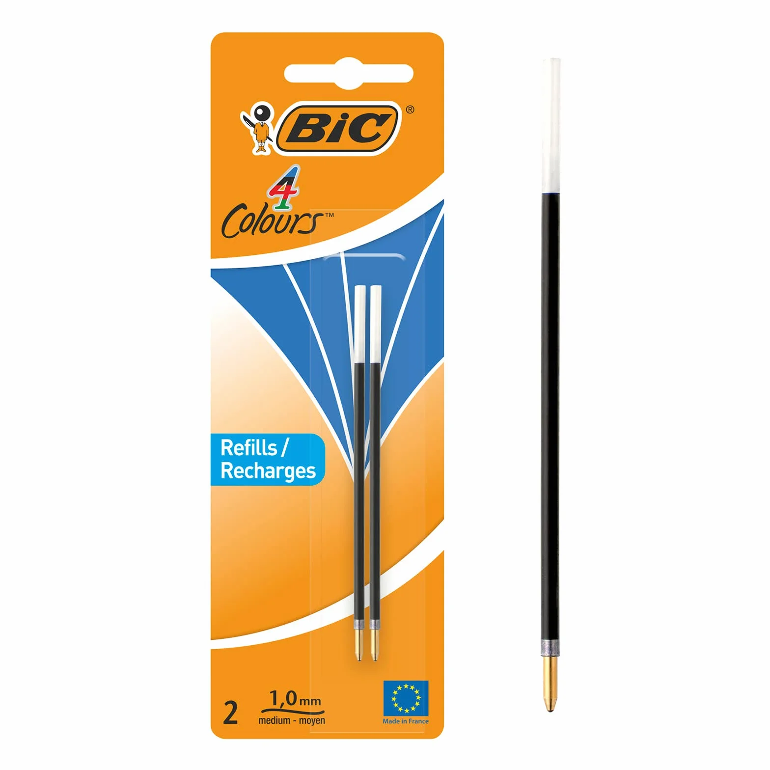 BIC Ricarica per penna a sfera, 4 colori, 1,0 mm, indelebile, blu, blister 2 pezzi