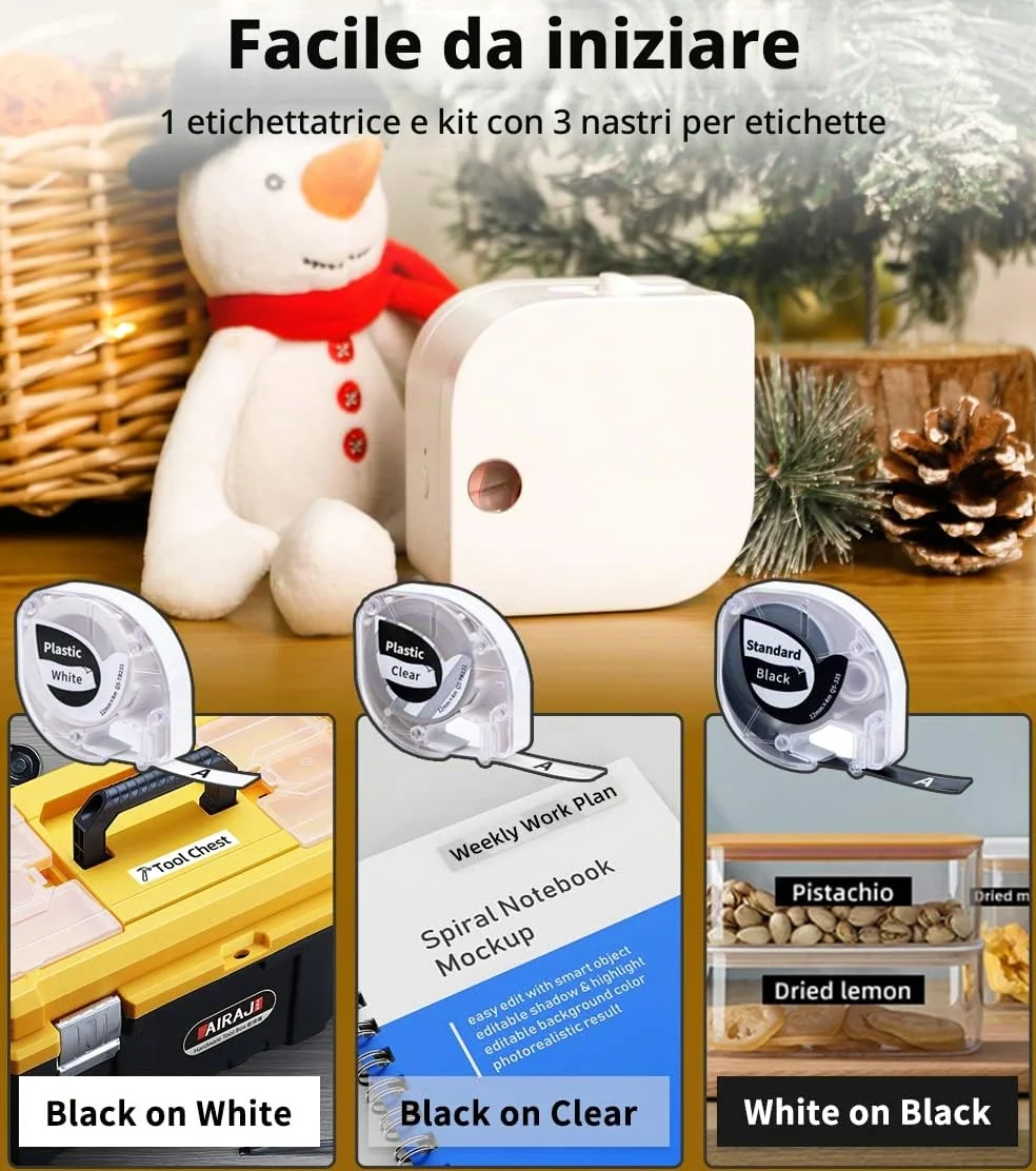 Phomemo Stampante per etichette P12-Pro Bluetooth con 3 nastri per etichette, stampante termica per etichette ricaricabile tramite USB, per casa e ufficio, stampante per etichette per Android e iOS