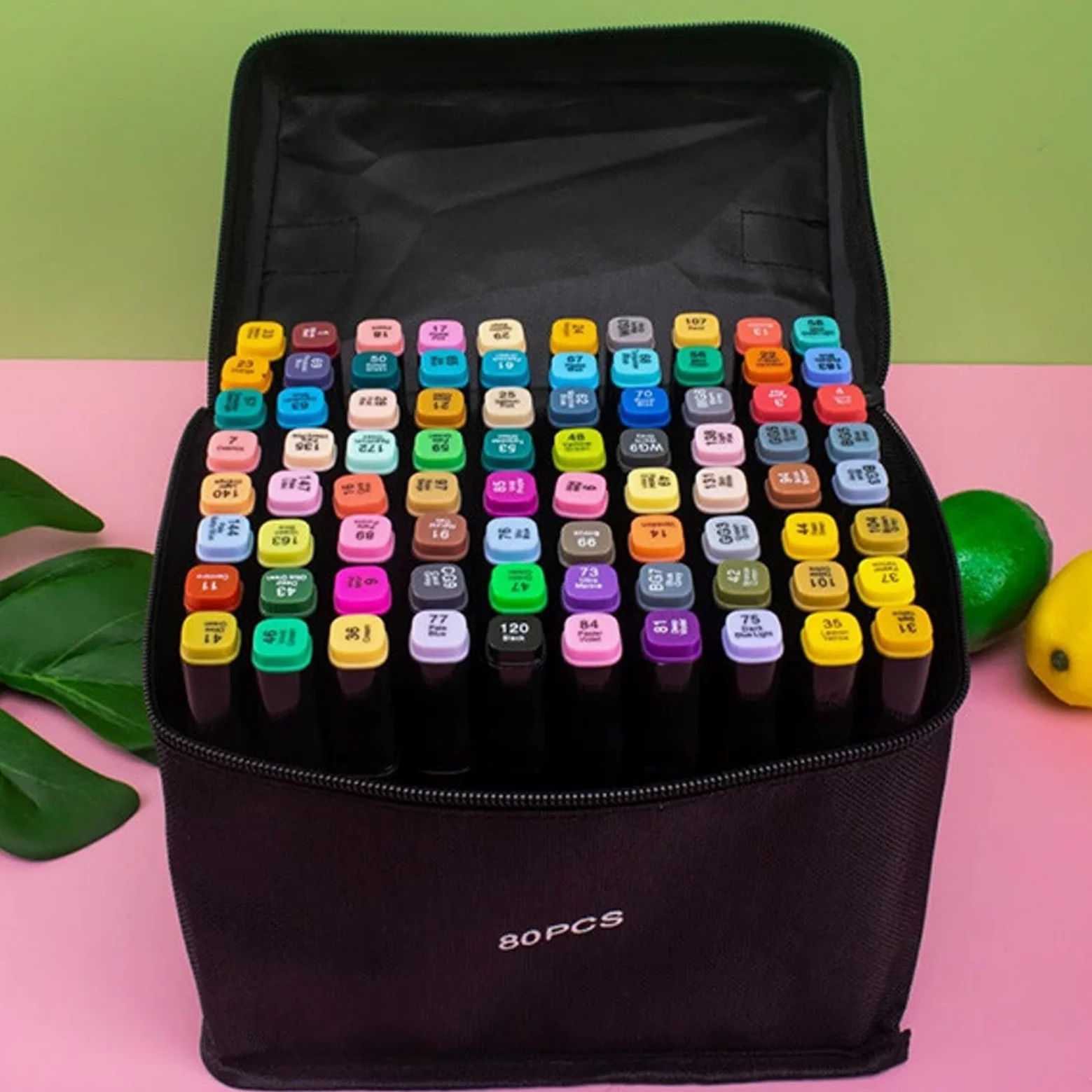 Pennarelli ad alcol artistici, pennarelli colorati classici, kit di materiali da disegno, set permanente for schizzi e colorazione, punta fine creativa e pennello con(80 colours)