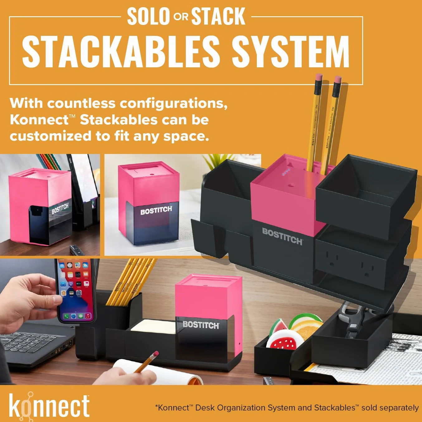 Bostitch Konnect - Temperamatite a batteria ricaricabile per organizer da scrivania KT2 n. 2/matite colorate, rosa