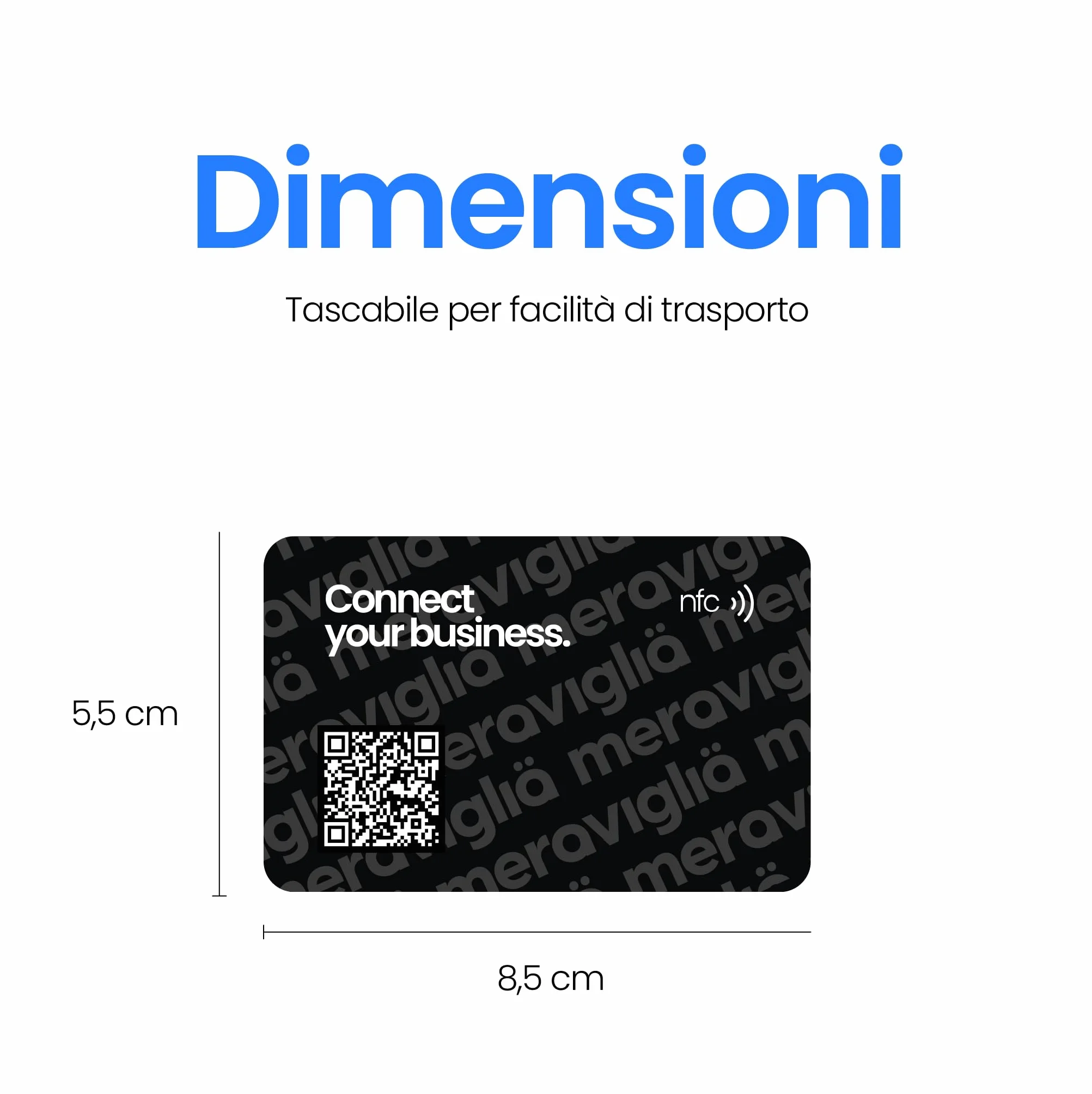Biglietto da Visita NFC con QRCode Nero Compatibile con Qualsiasi Dispositivo