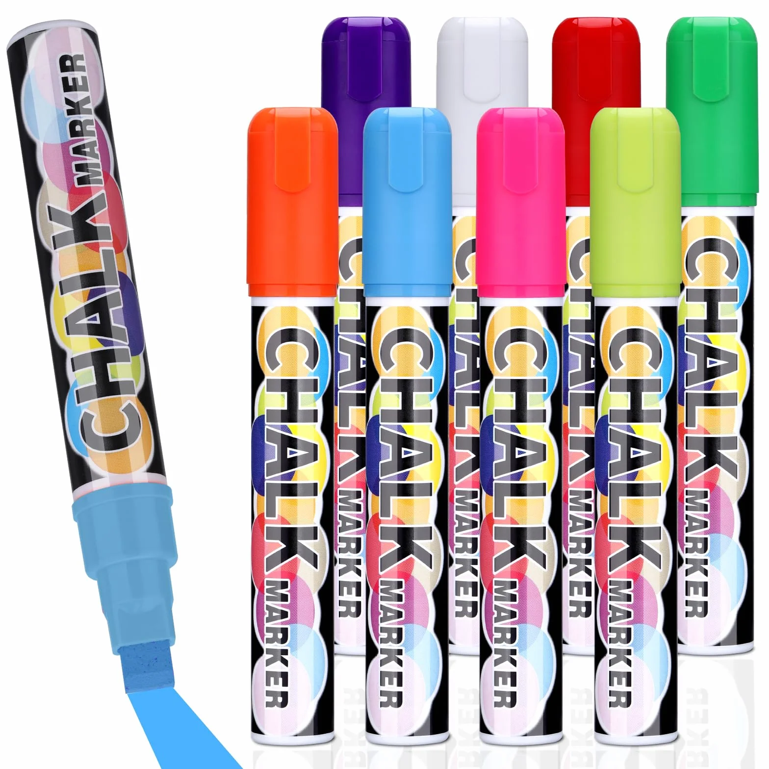 JIANTA Penne a Gesso Liquido Jumbo 8 Colori Gessetti Lavabili per Finestra 10mm Pennarelli per Lavagna