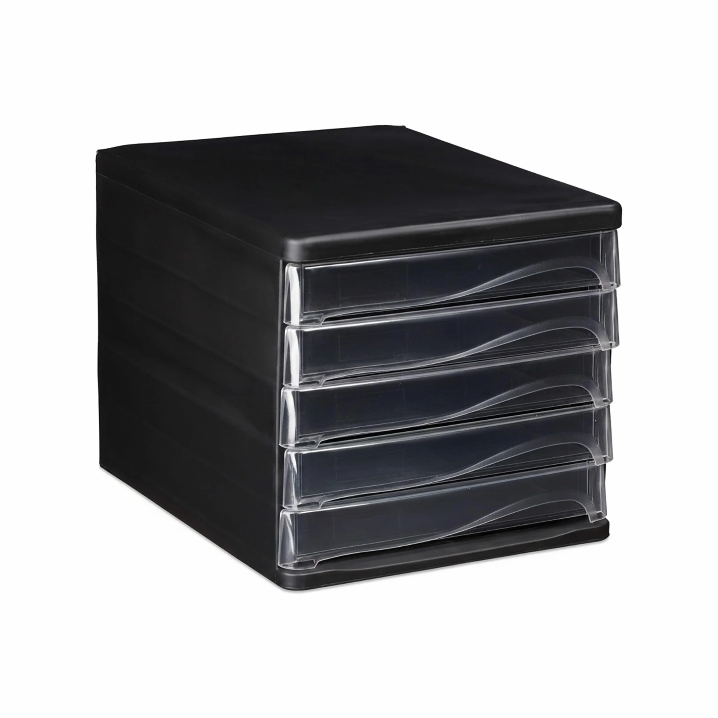 Relaxdays Organizer da Scrivania 5 Cassetti per Articoli di Cancelleria e Documenti, Formato A4 HLP 24,5x26,5x34 cm Nero