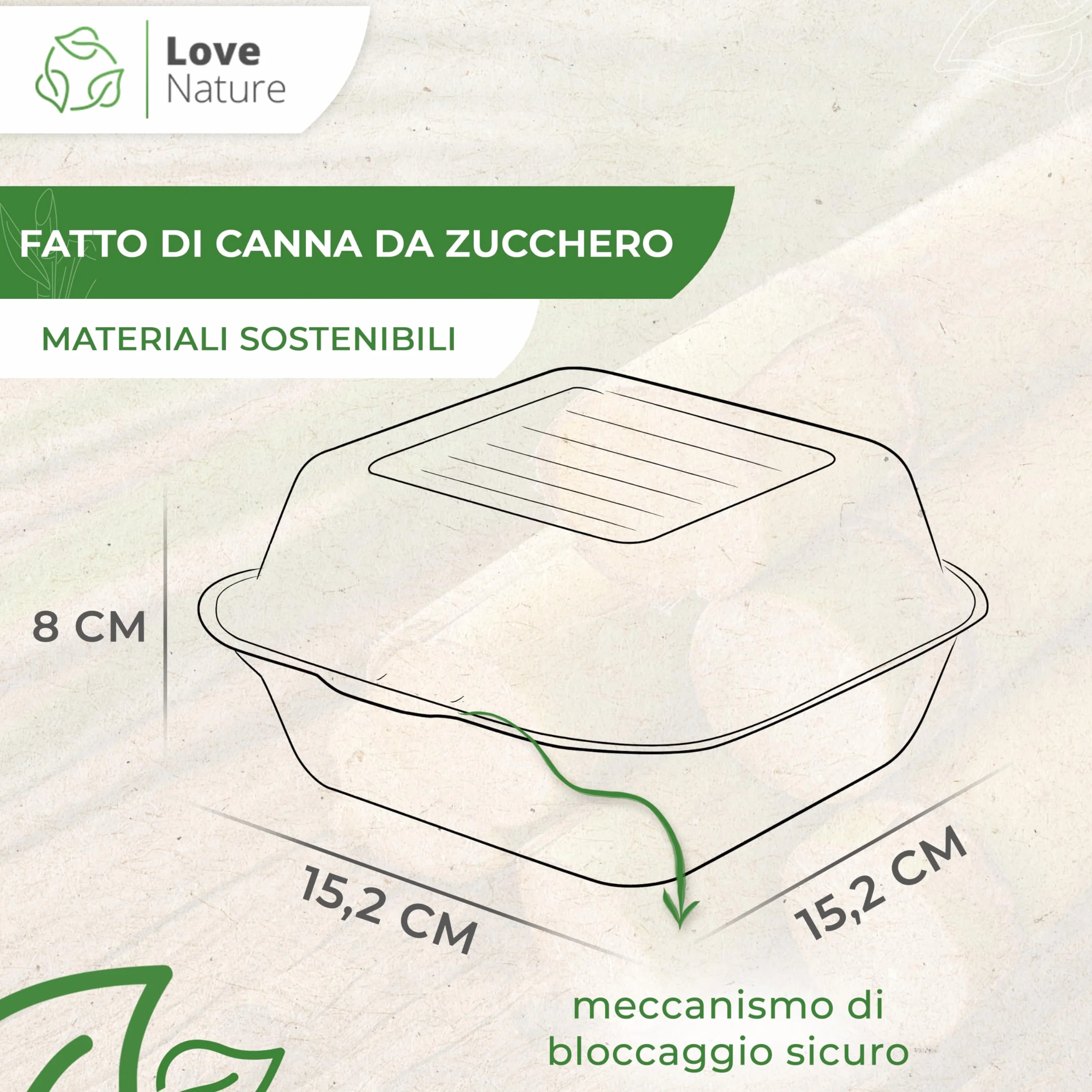 Love Nature Scatole per hamburger ecologiche 50 pezzi - Vassoi monouso in canna da zucchero
