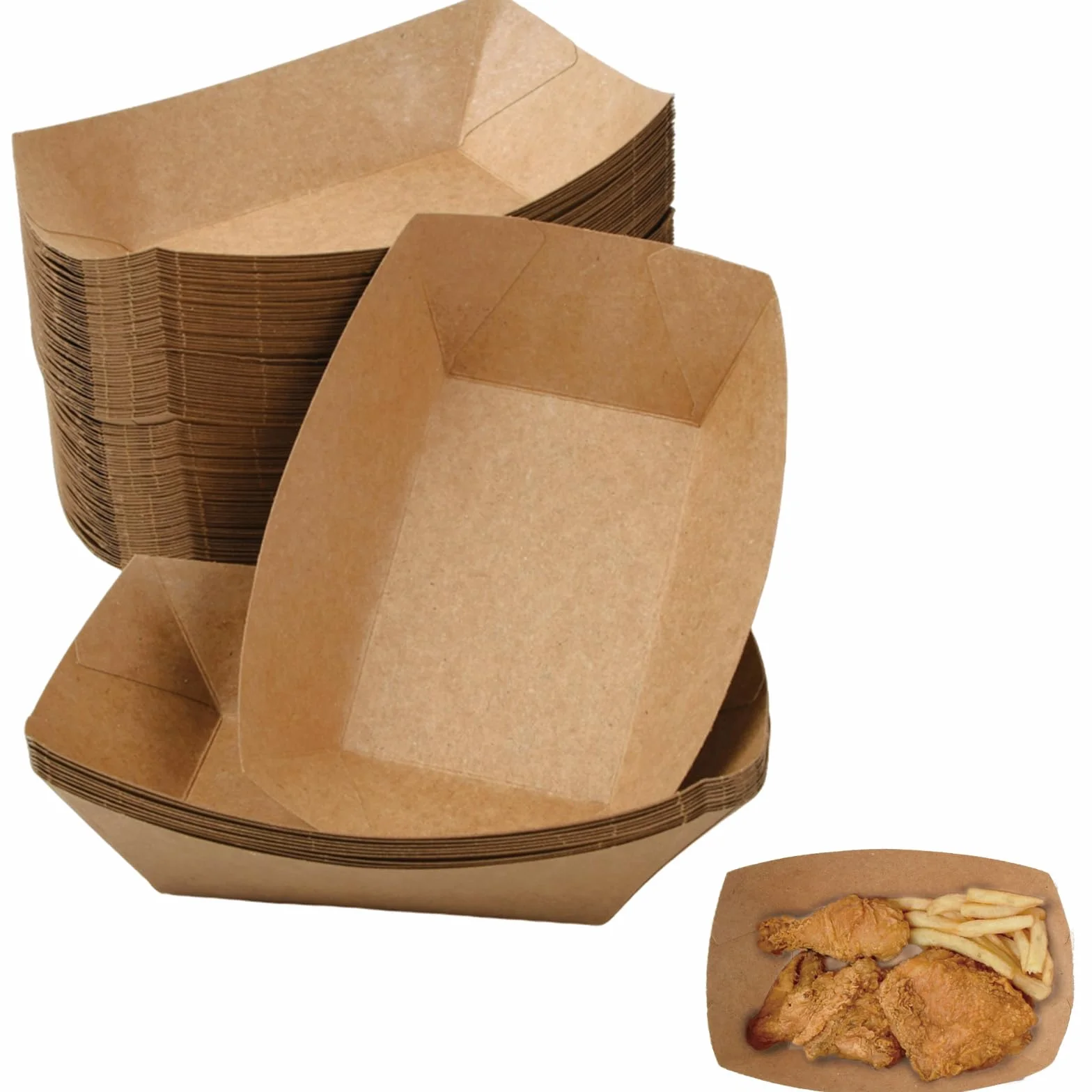 Vassoio Kraft 100 Pezzi 17.5x12.5 cm per Alimenti Fritti Patatine Snack