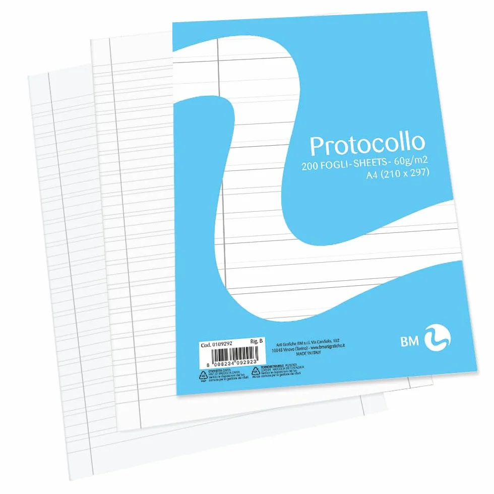 BM BeMore Carta Protocollo A4 21cm x 29,7cm Righe con Margini 60 g/mq 200 Fogli