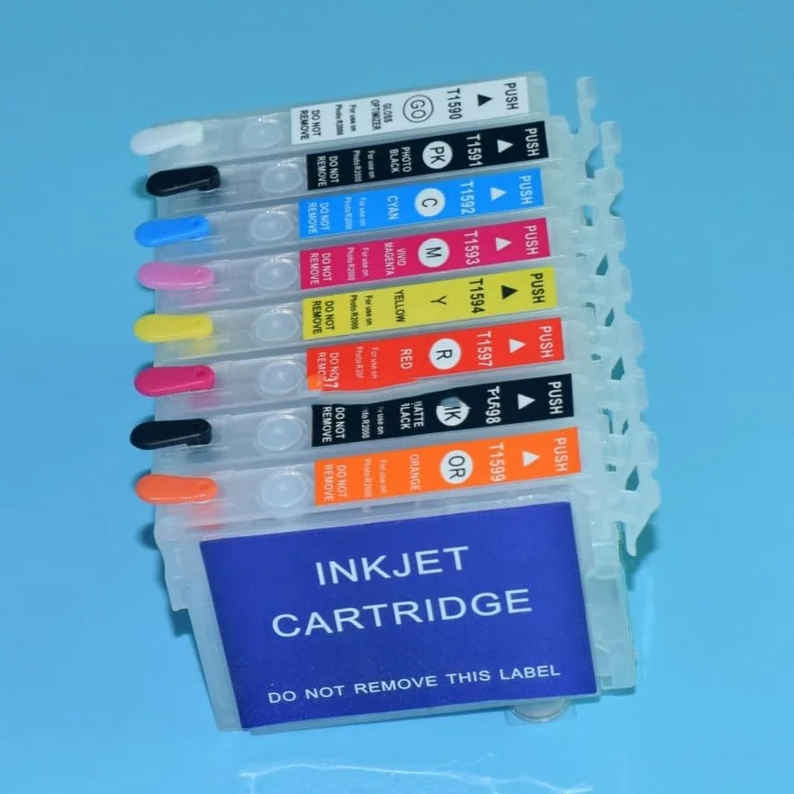 Ricarica Cartuccia Compatibile al 100% Compatibile con Epson Stylus Photo R2000 T159 T1590-T1599 Carrelli Ricaricabili per stampanti con Chip Arc