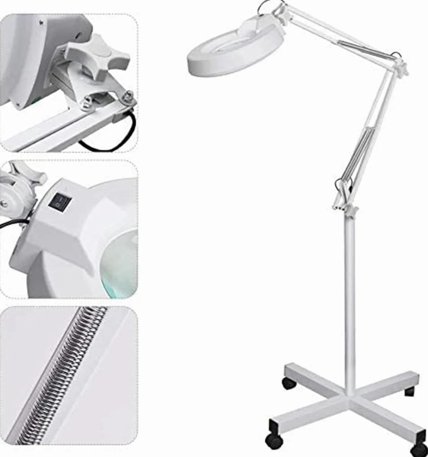 Lampada da Terra con Lente d;ingrandimento, Luce LED, Design Pieghevole e Ruote girevoli per lavori di Bellezza e Dettagli Professionali