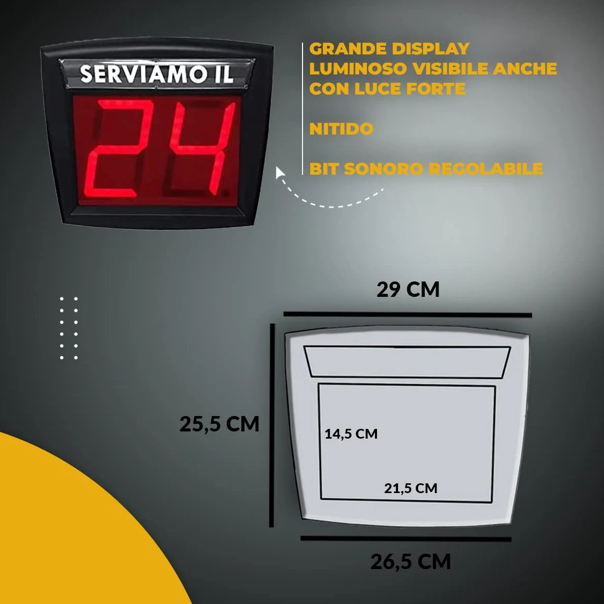 Eliminacode LED Verde due cifre + radiocomando con display., Made in Italy