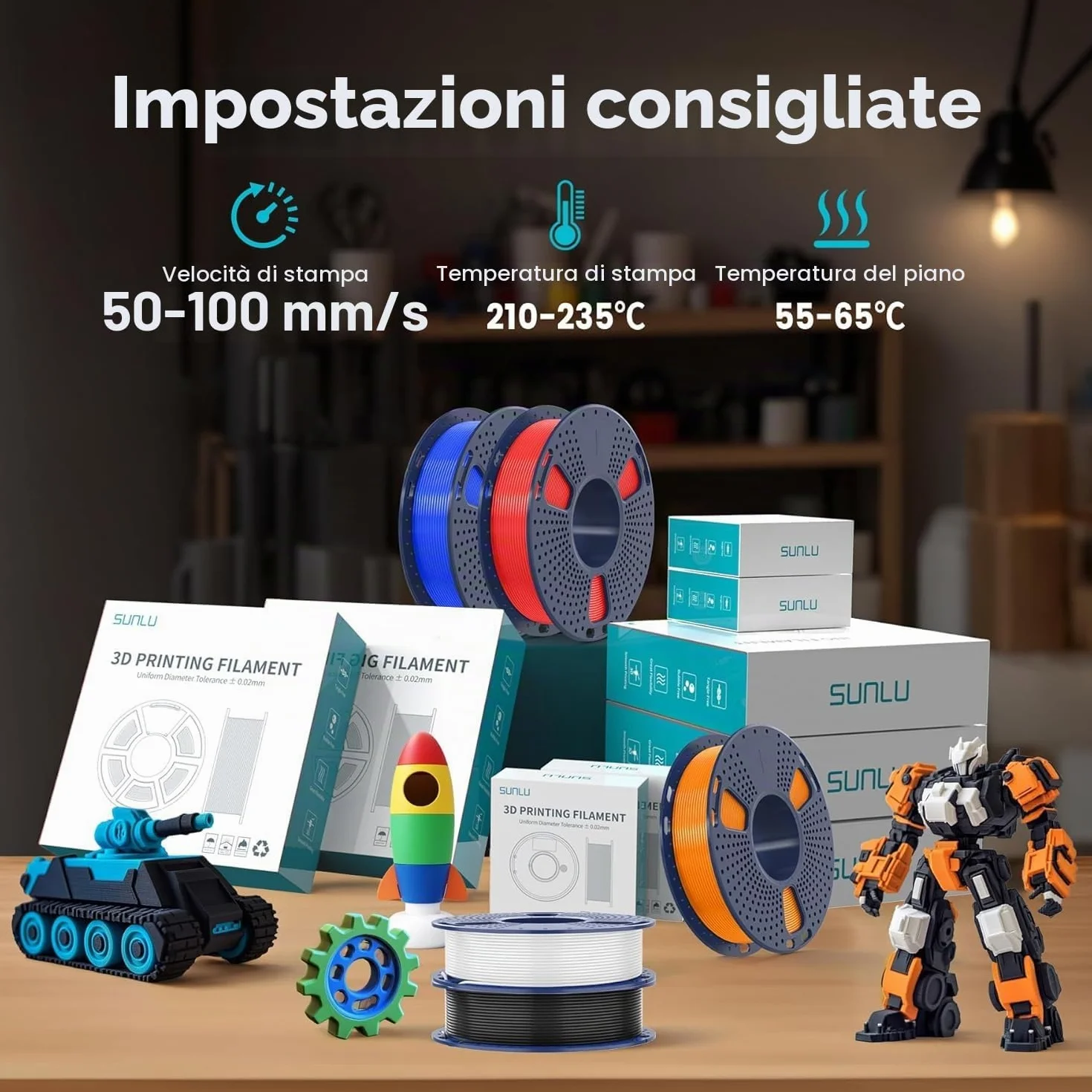 SUNLU Filamento PLA+ 1.75 mm 1KG per Stampante 3D, Precisione +/- 0.02 mm (Nero)