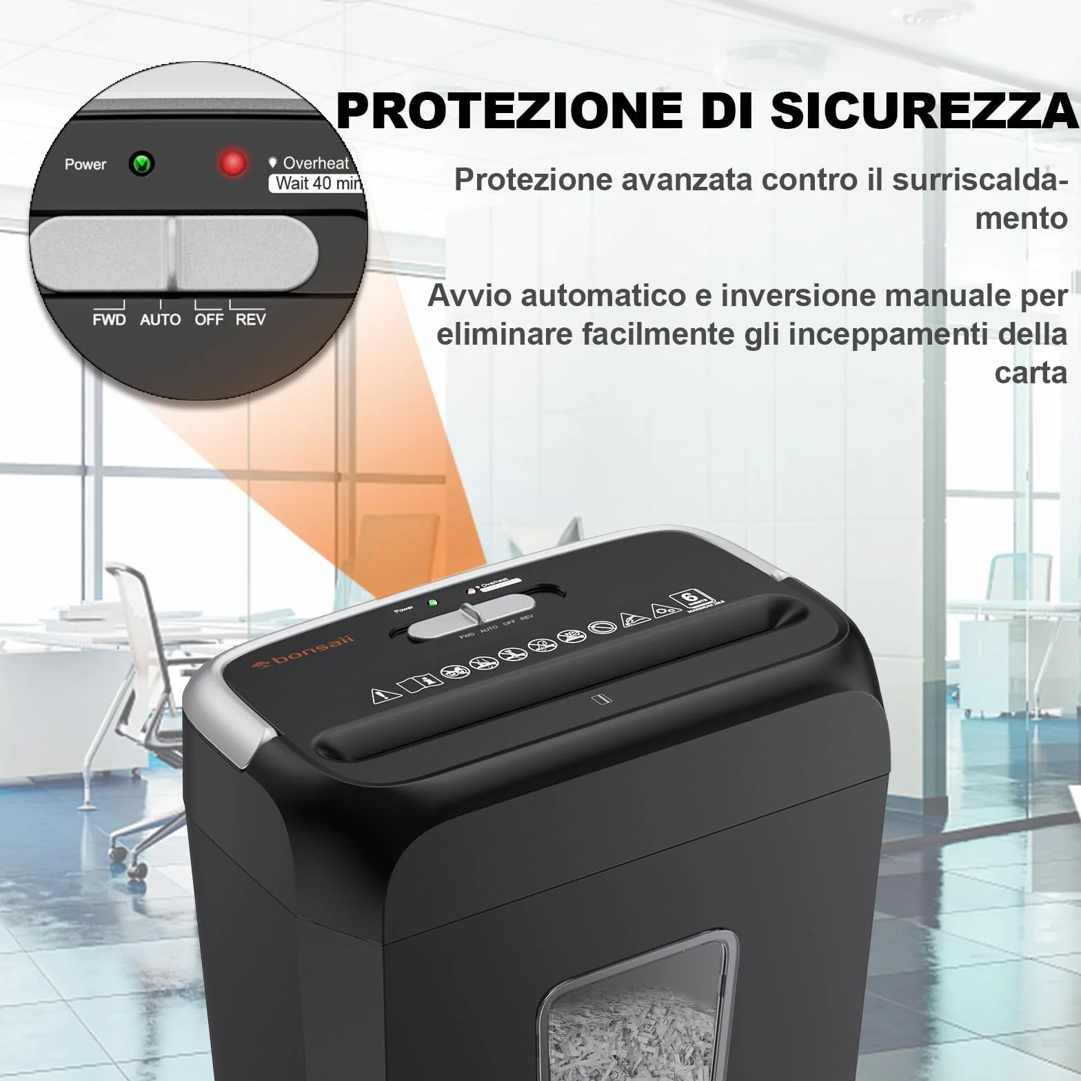 Bonsaii Distruggidocumenti P-4, Tritadocumenti 6 Fogli, Carte di Credito, Graffette, Contenitore 13L, C237-B