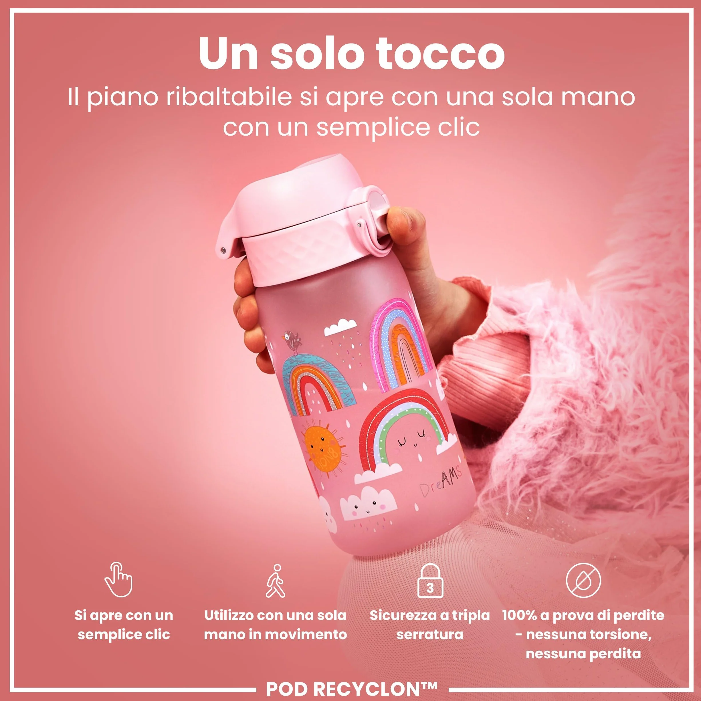 Ion8 Borraccia per Bambini 350ml a Prova di Perdite Senza BPA Lavabile in Lavastoviglie