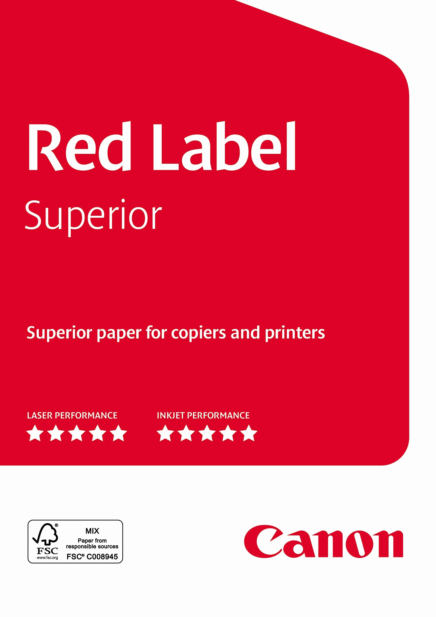 Canon, risma da ufficio Red Label Superior, 5 risme da 500 fogli, certificato FSC, formato A4 da 80 g/m², fogli adatti a tutte le stampanti, CIE 168
