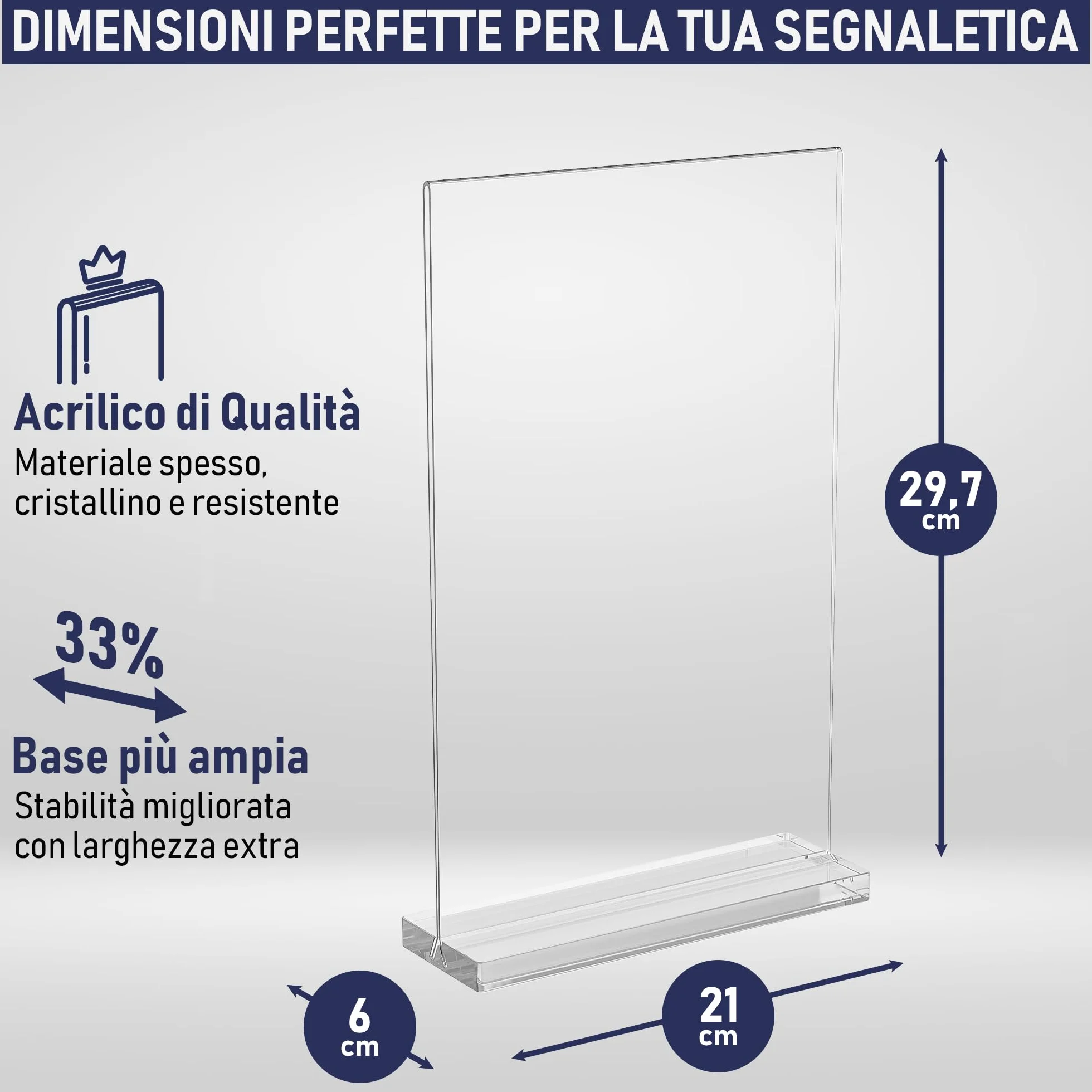 Porta cartelli in acrilico A4 confezione da 6 espositori bifacciali bordi lucidi