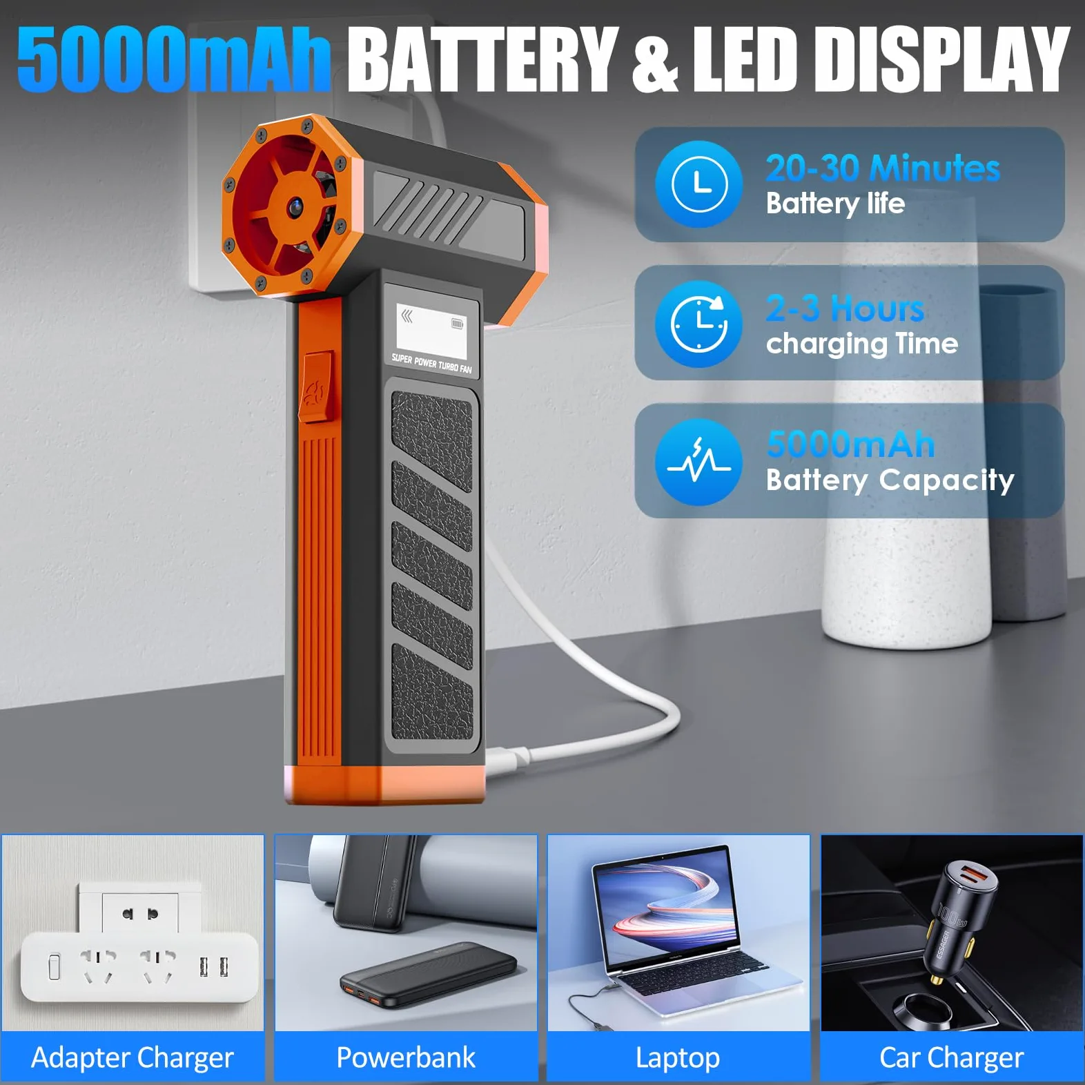 Soffiatore Aria Compressa, Aria Compressa Elettrico Air Duster | Aspirapolvere 130000RPM 2 in 1 , Elettrico Rimuovi Polvere Aria Compressa con 4 Velocità, Luce LED, per computer, casa e auto