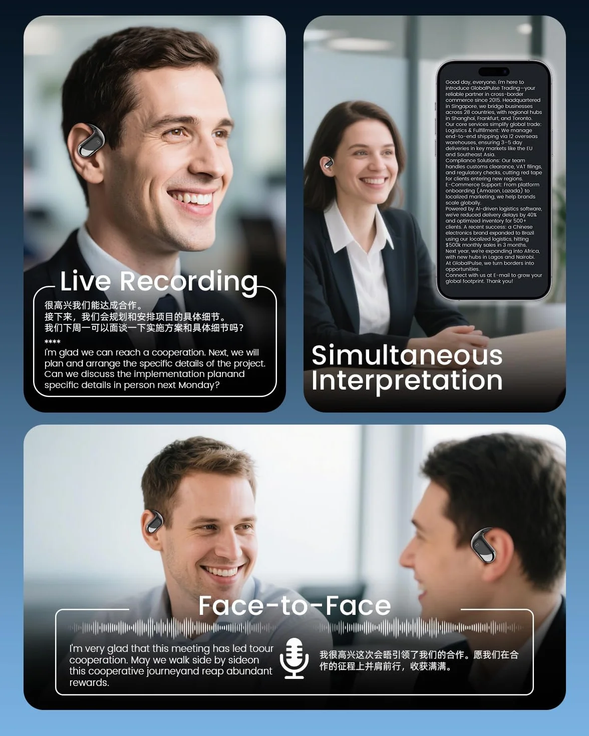MONODEAL AI Cuffie Traduzione Simultanea, Bluetooth 5.4 Traduttore Istantaneo Vocale con 144 Lingue, Auricolari di Traduzione con 4 modalità, Auricolari Traduttori Istantanei per Viaggi Affari