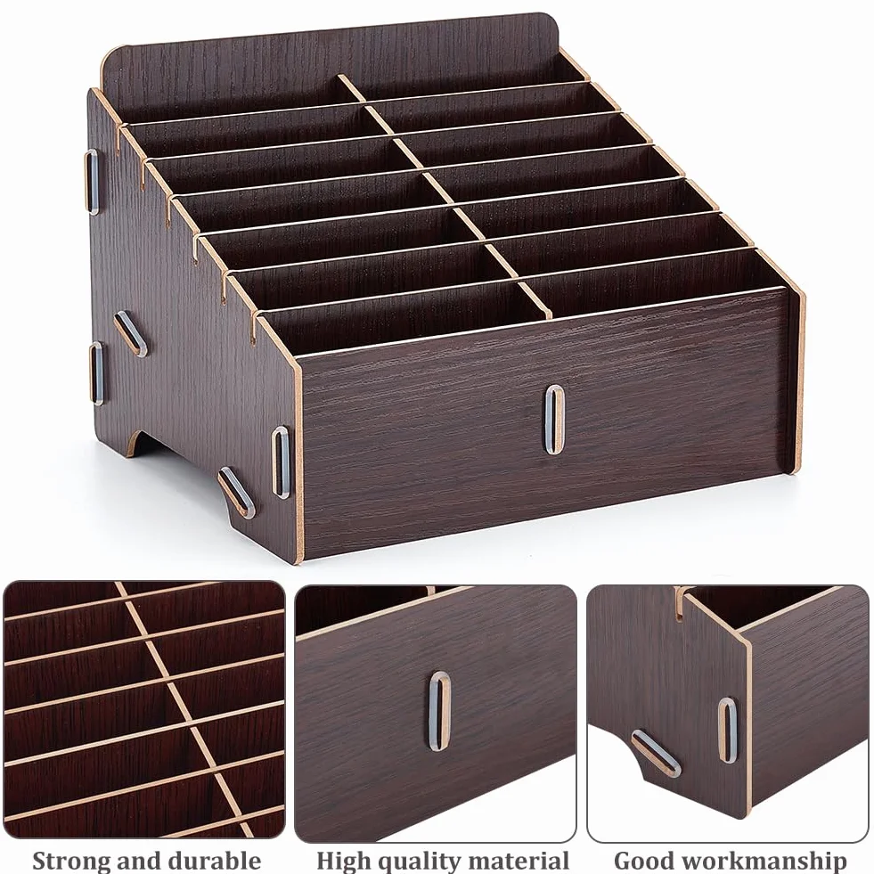 BENECREAT Scatola Porta Cellulare Staccabile in Legno 14 Scomparti Marrone Cocco 218x176x150mm