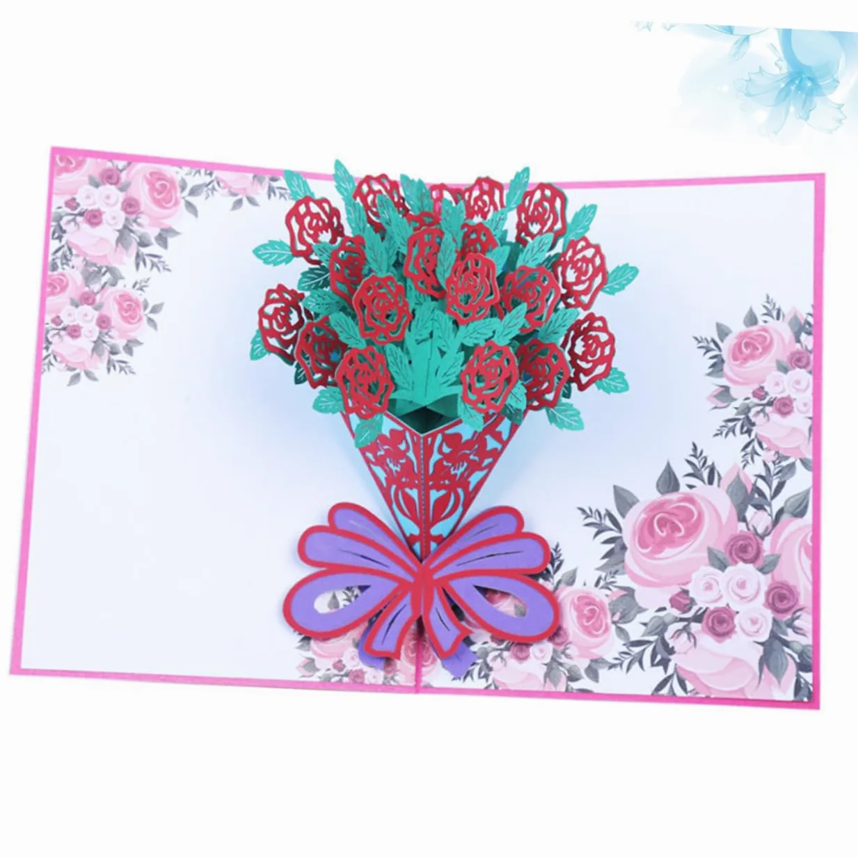 NUOBESTY Bouquet Di 3 Fiori Artificiali Biglietto Dauguri Con Rose Decorazione Per Festival Design 3d Con Rose Carta Creativa Per Amici