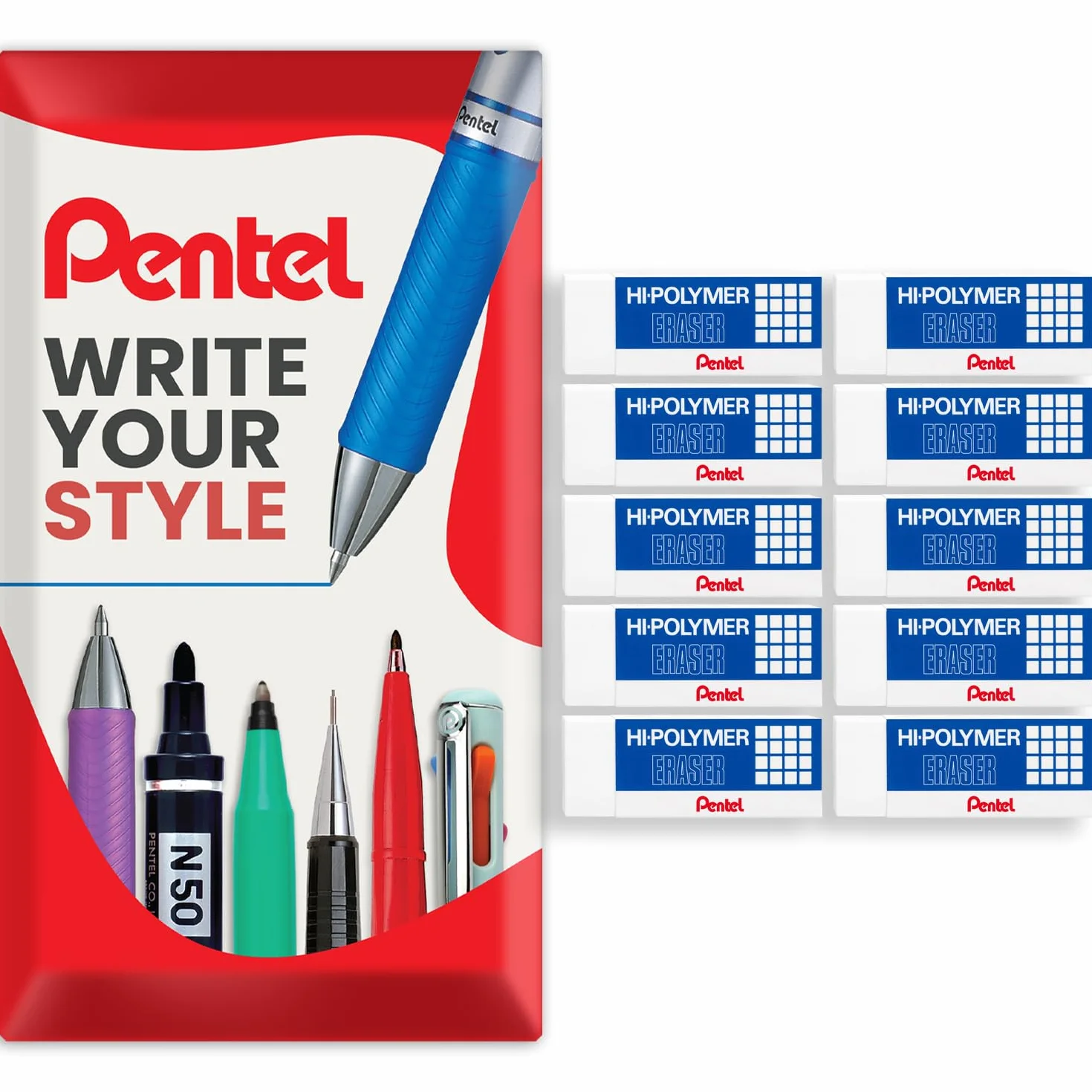 Pentel Hi-Polymer Jumbo gomma di plastica Gomme Bianco Confezione da 10