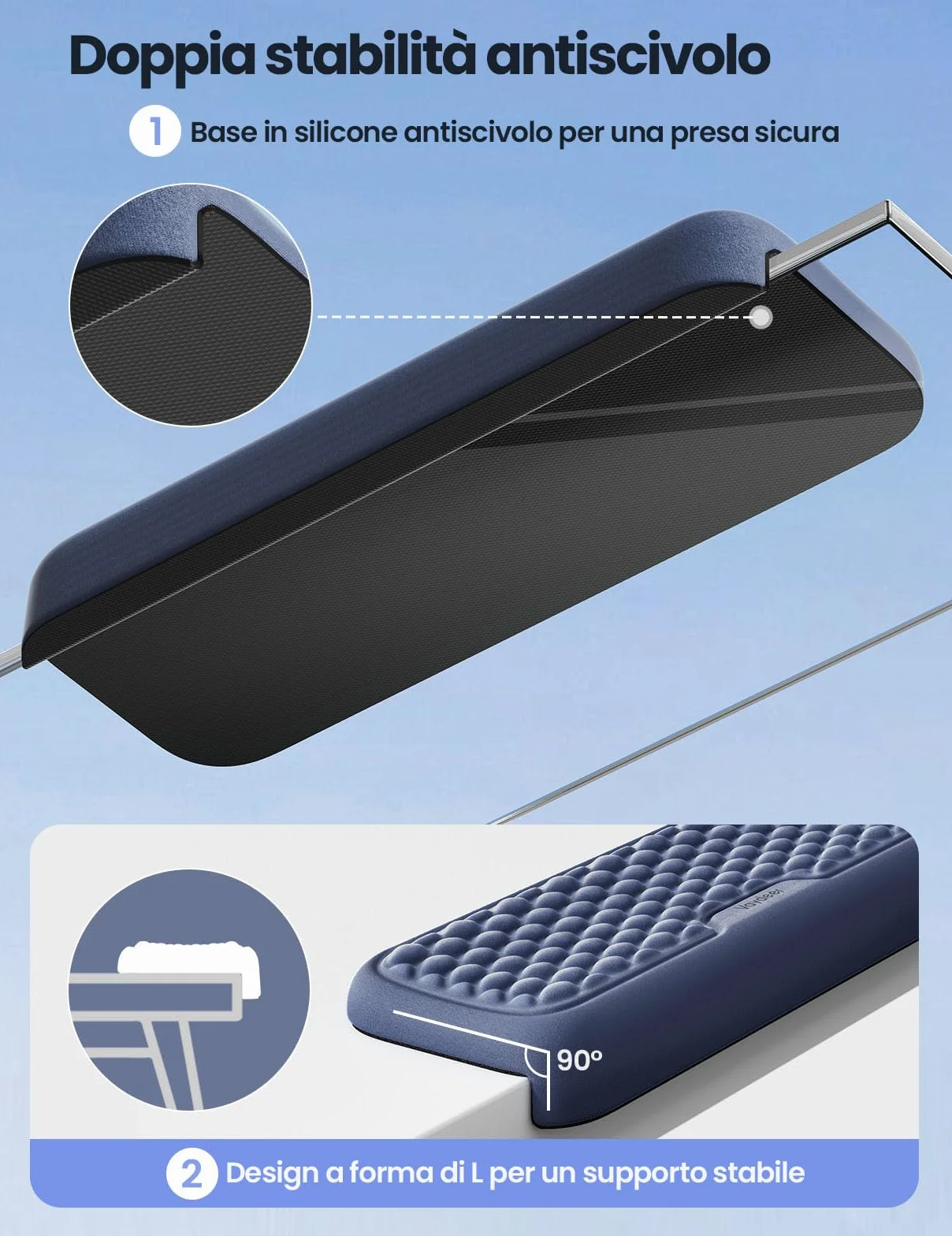 VAYDEER 2 Pz Poggiapolsi Memory Foam Antiscivolo Ergonomico per Scrivania Ufficio Gaming Blu