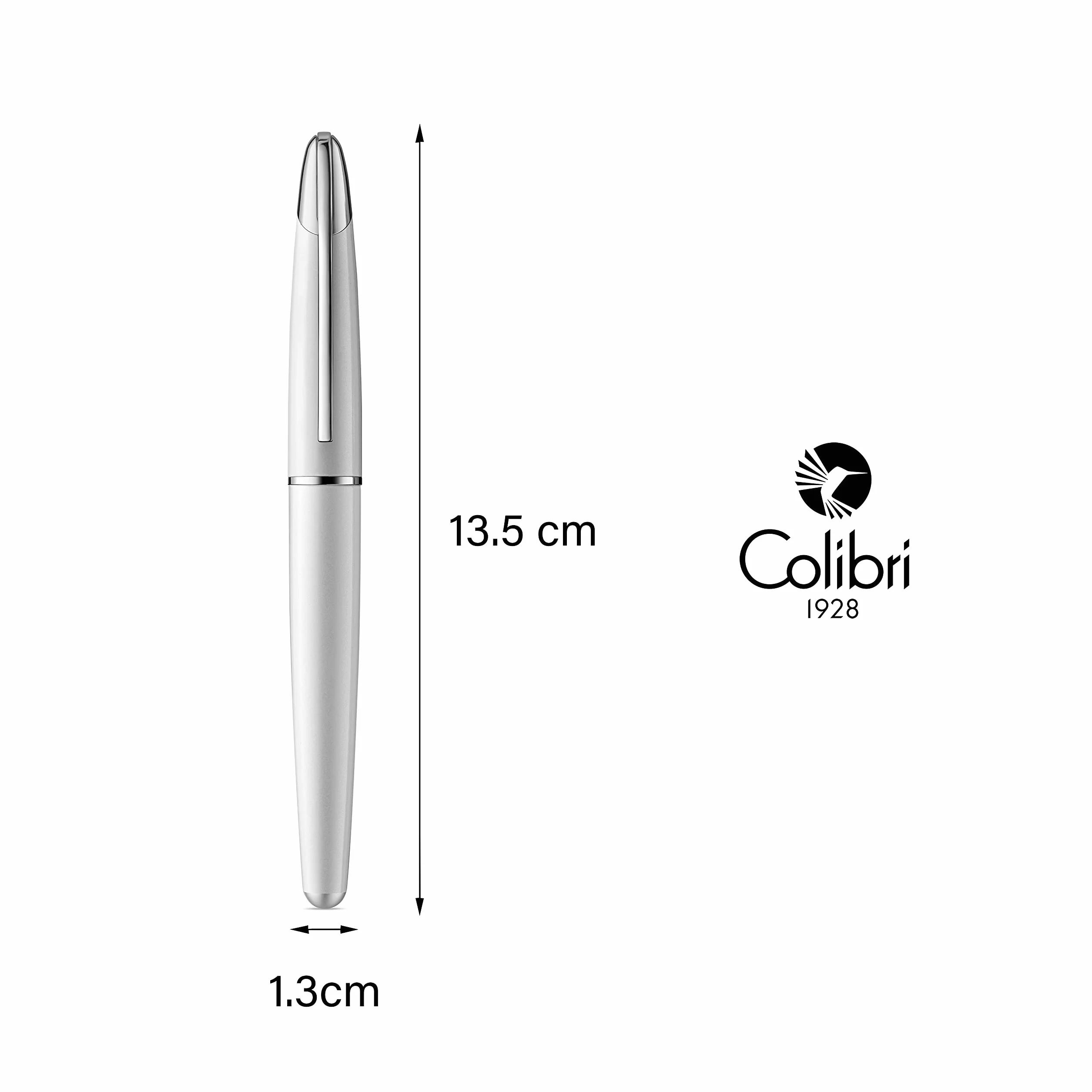 Colibri Penna stilografica Equinox-in acciaio laccato bianco clip a molla cromata-Penna di lusso-Pennino Bock medio-Viene fornita in una elegante confezione regalo-Adatta per uomini e donne.