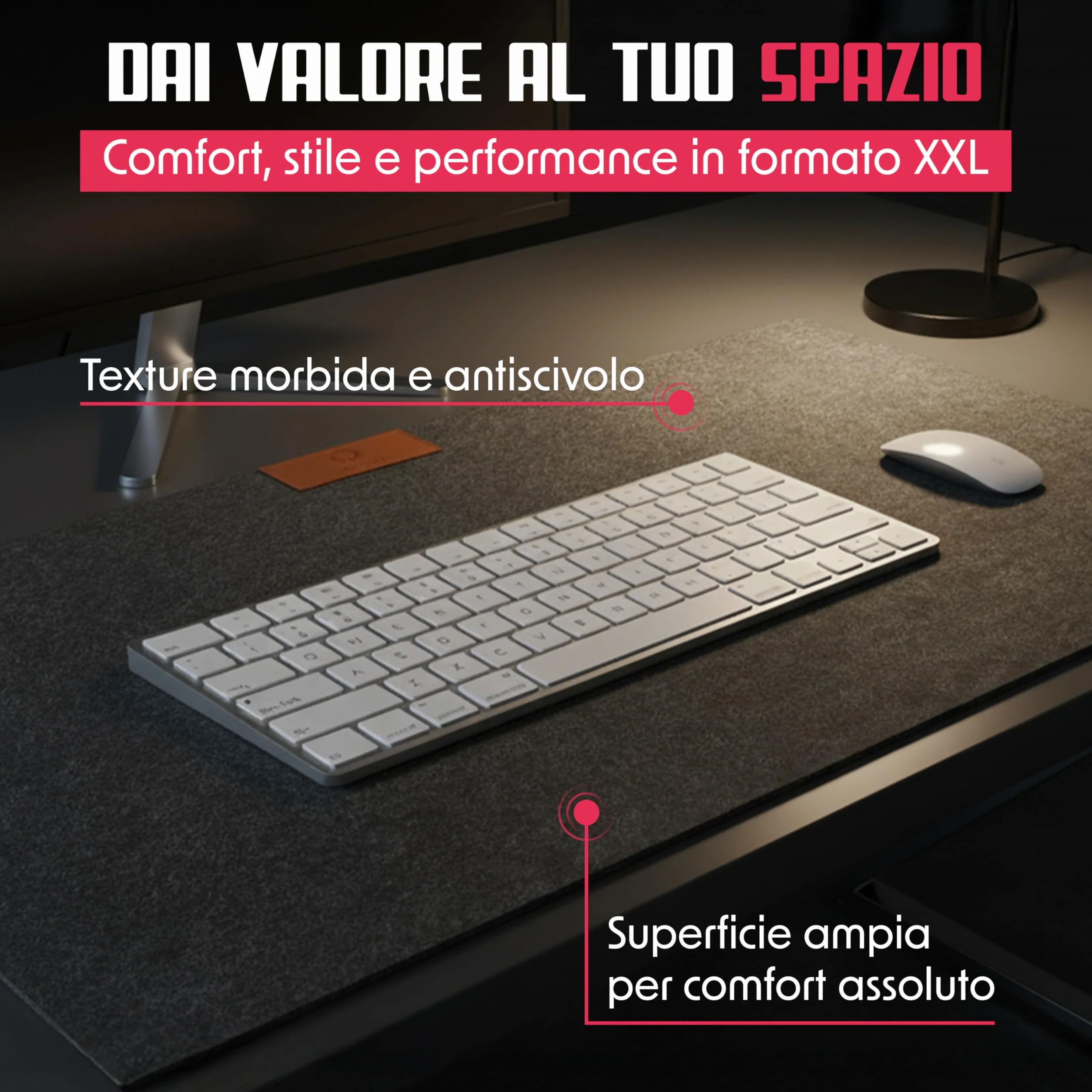 Tappetino Scrivania Extra Large in Feltro 90x40, Mouse Pad Gaming Antiscivolo per Tastiera e Mouse