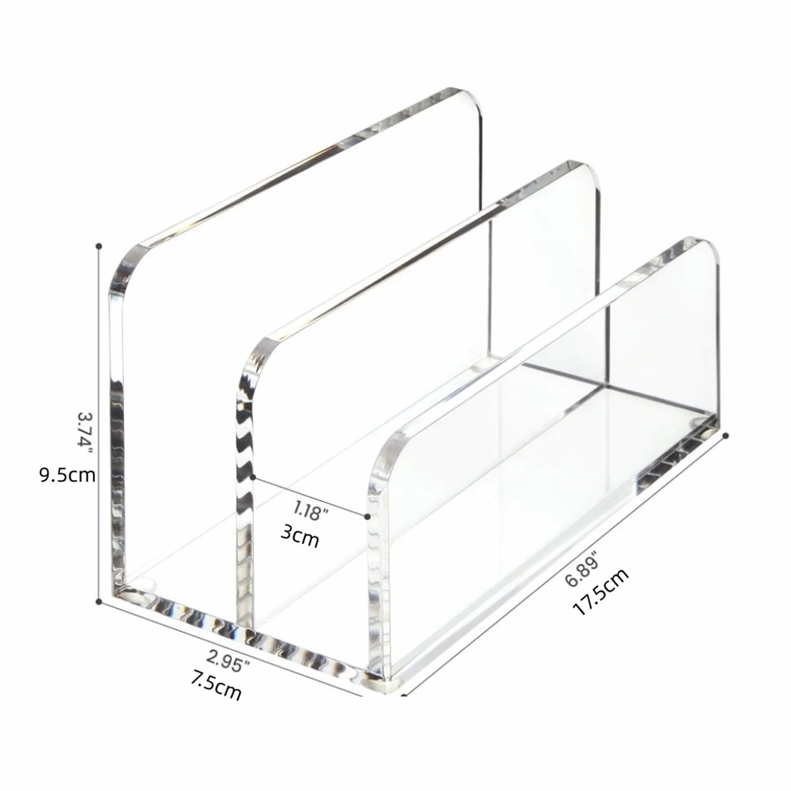 Raccoglitore posta acrilico trasparente 2 scomparti per scrivania, base antiscivolo 17,5x7,5x9,5 cm