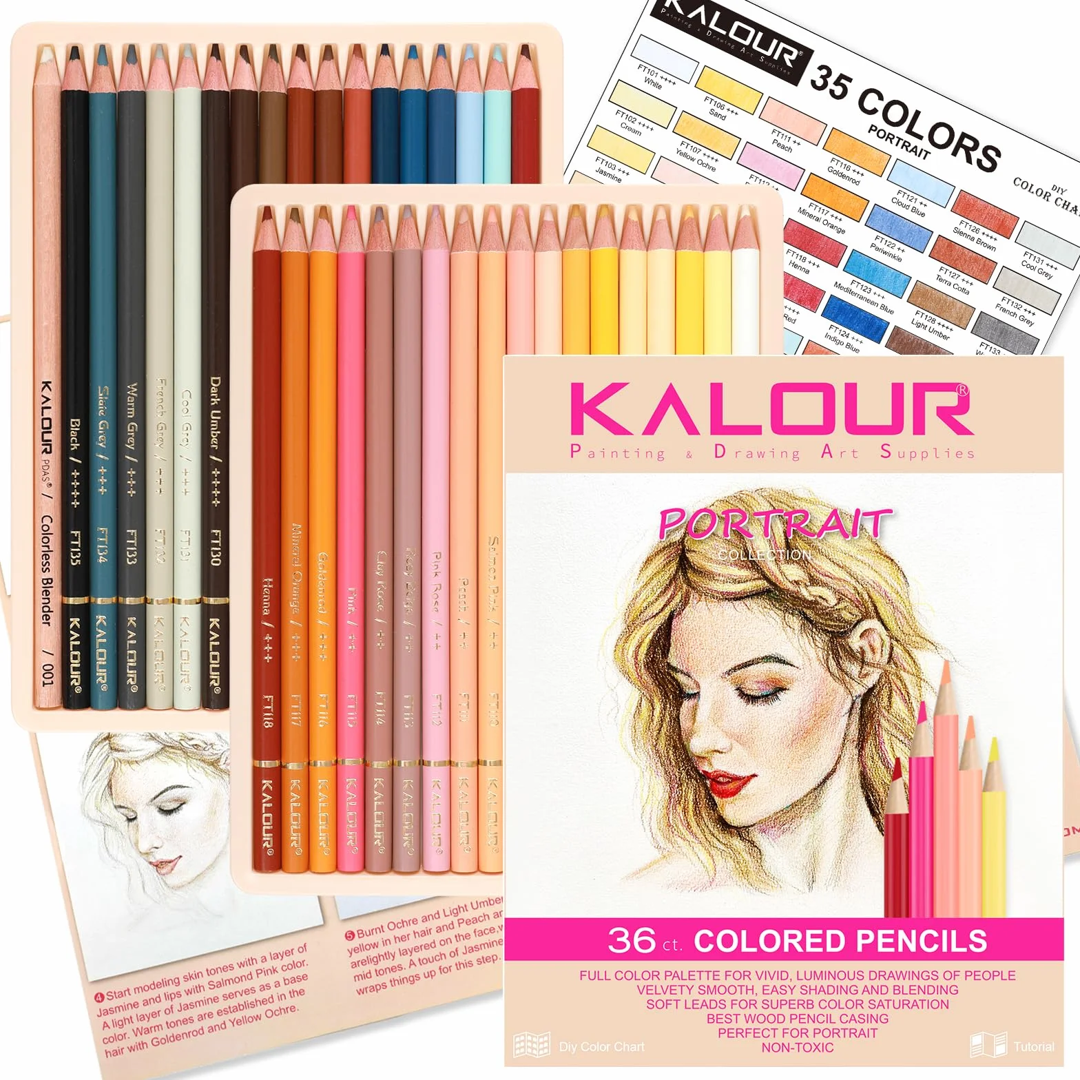 KALOUR PDAS 36 Toni Pelle Matite Colorate Set Ritratto a Base di Olio per Principianti Artista Adulto