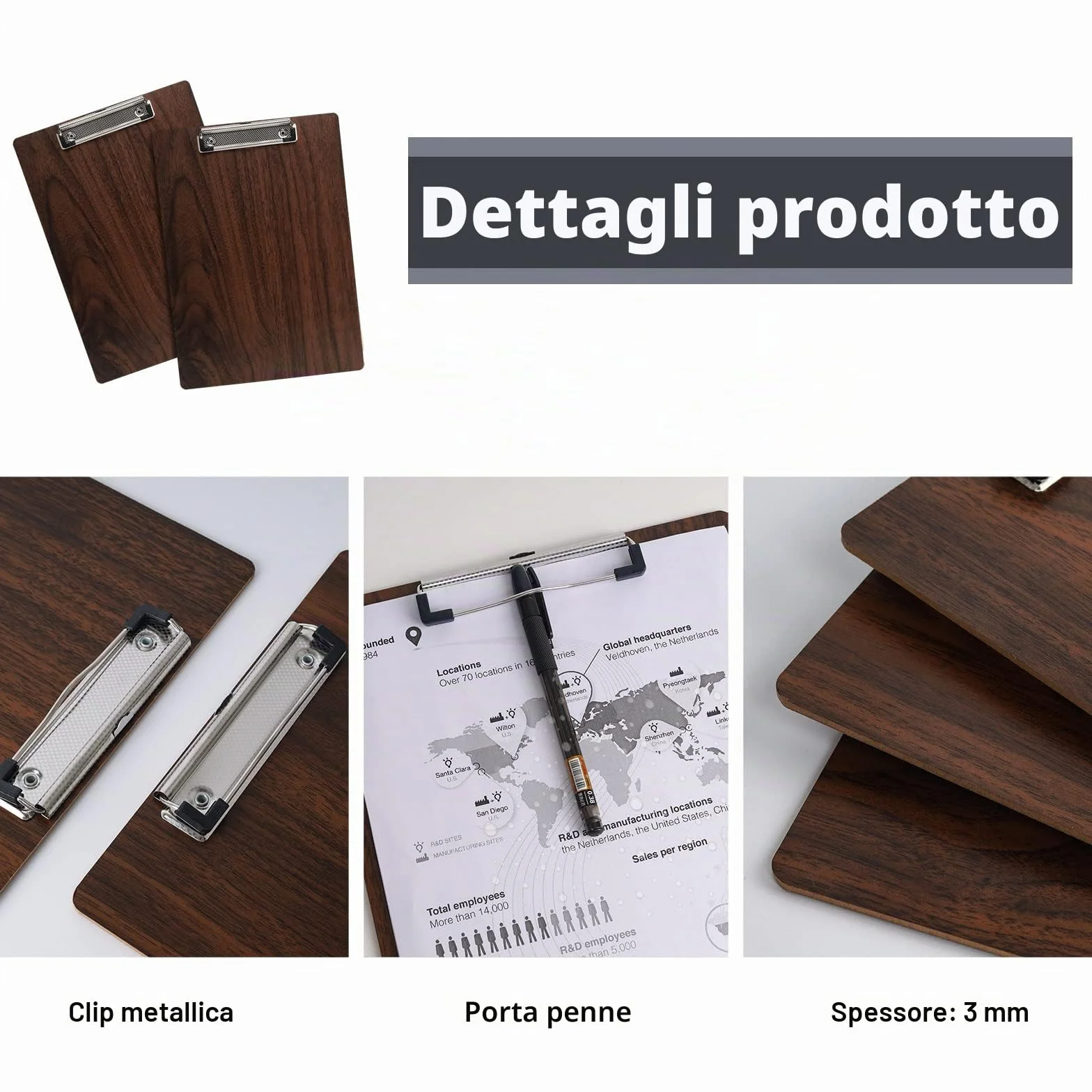 12 Pezzi Portablocco di Legno A5, Portablocchi con Clip in Metallo | Legno Portablocco, Tavolette per Appunti con Clip, Portablocco con Ferma-documenti, per Ufficio Scuola Casa