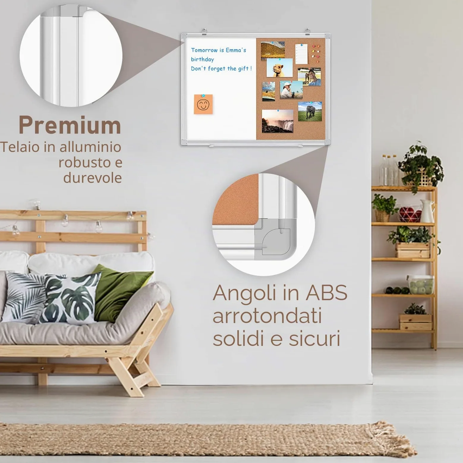 maxtek Lavagna Magnetica con Bacheca 60 x 45 cm, Lavagna Cancellabile Combinata Messaggi da Appendere, Bacheca in Sughero da Parete per Homeschooling, Ufficio, Aula