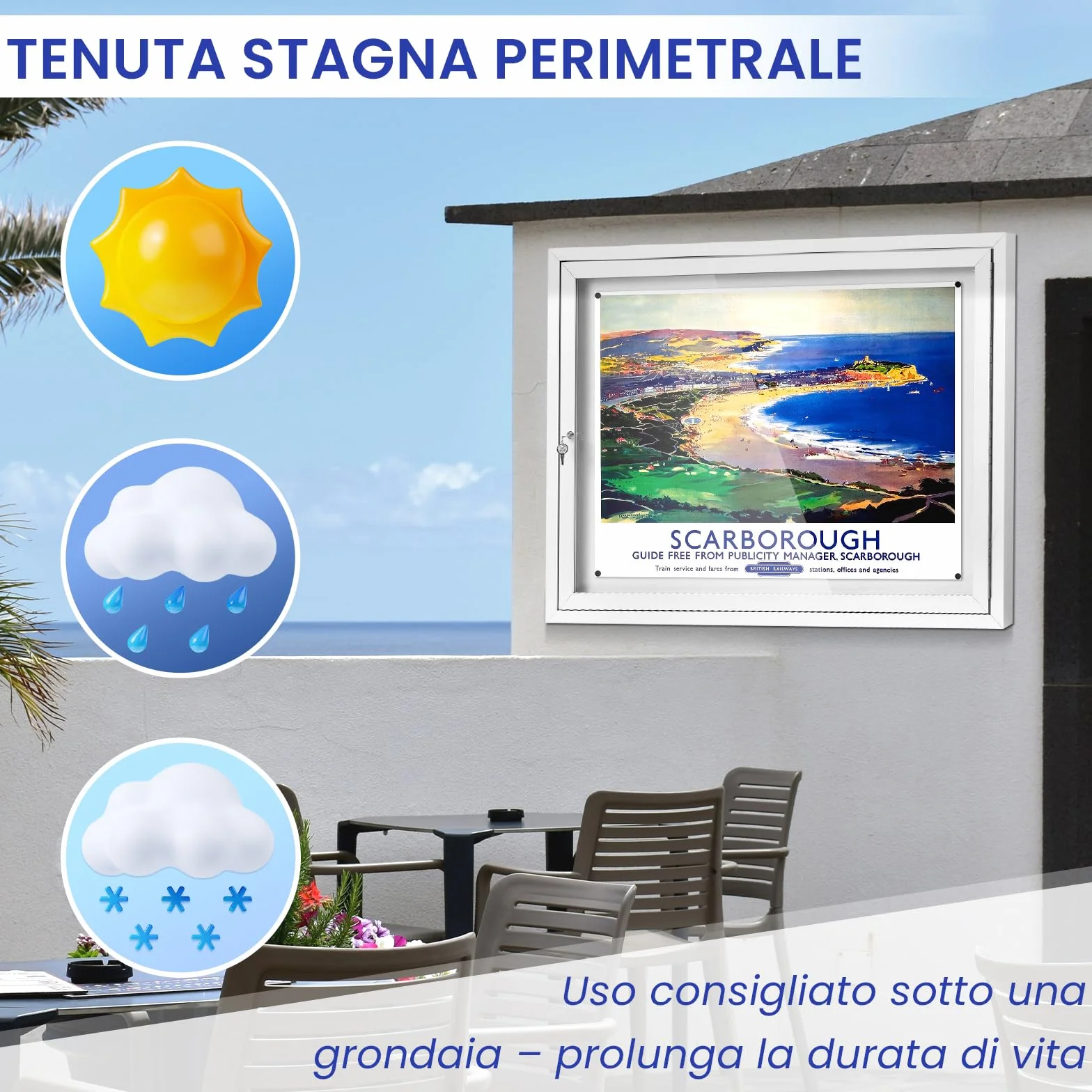 Swansea 8 x A4 Bacheca per esterno con chiave, resistente alle intemperie, magnetica per esterni, con telaio in alluminio 95 x 71cm (A1)