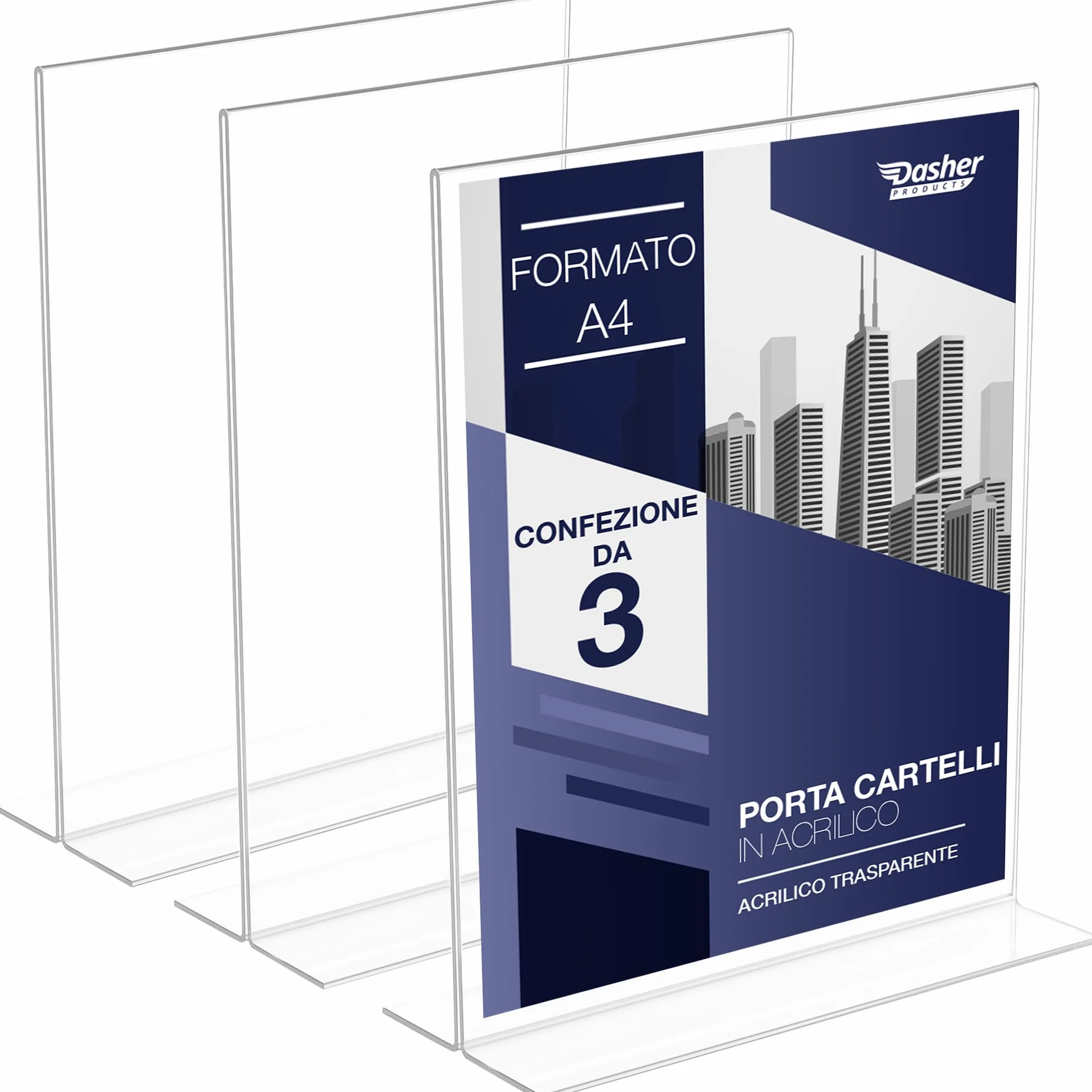 Portacartelli in Acrilico A4 - Porta Avvisi da Tavolo a Forma di T in Acrilico, Fronte-Retro, Caricamento dal Basso, Cornice per Annunci. Perfetto per Ristoranti, Promozioni, Foto, Aula (A4 - 3 Pezzi)