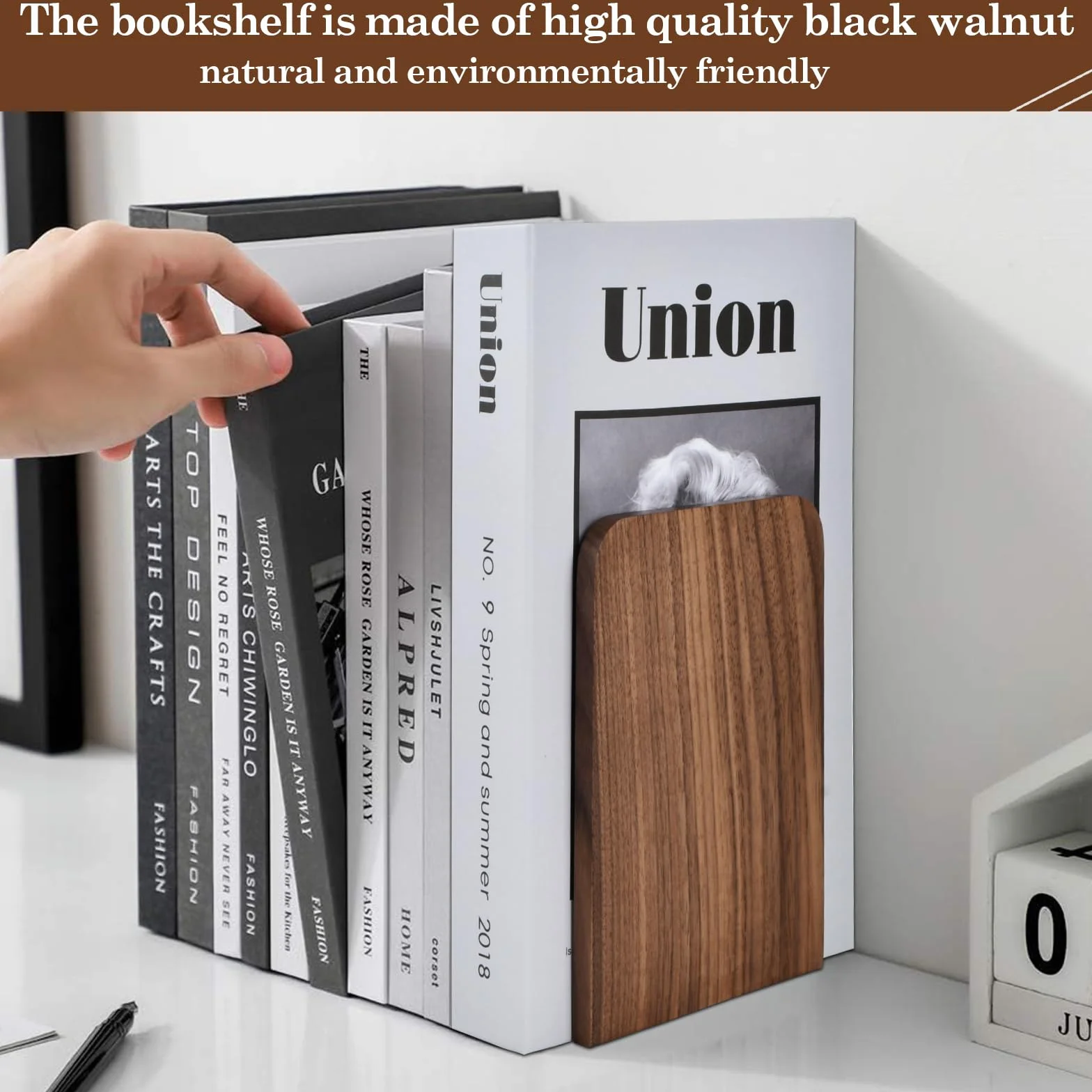 Fermalibri in Legno di Noce Nero 17x12cm, Organizer Portaoggetti per Casa e Ufficio, Supporto per Libri