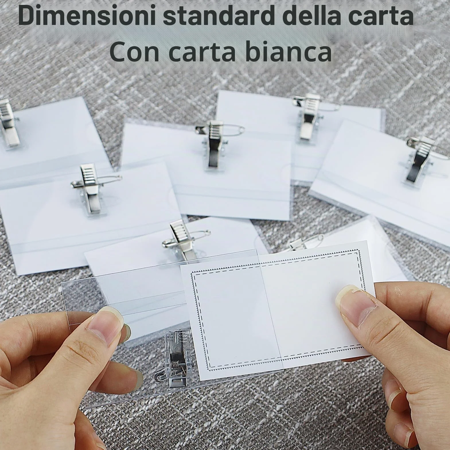 Porta Badge Orizzontale PVC Trasparente 10 Pezzi 90 x 56 mm con Clip per Badge Identificativo