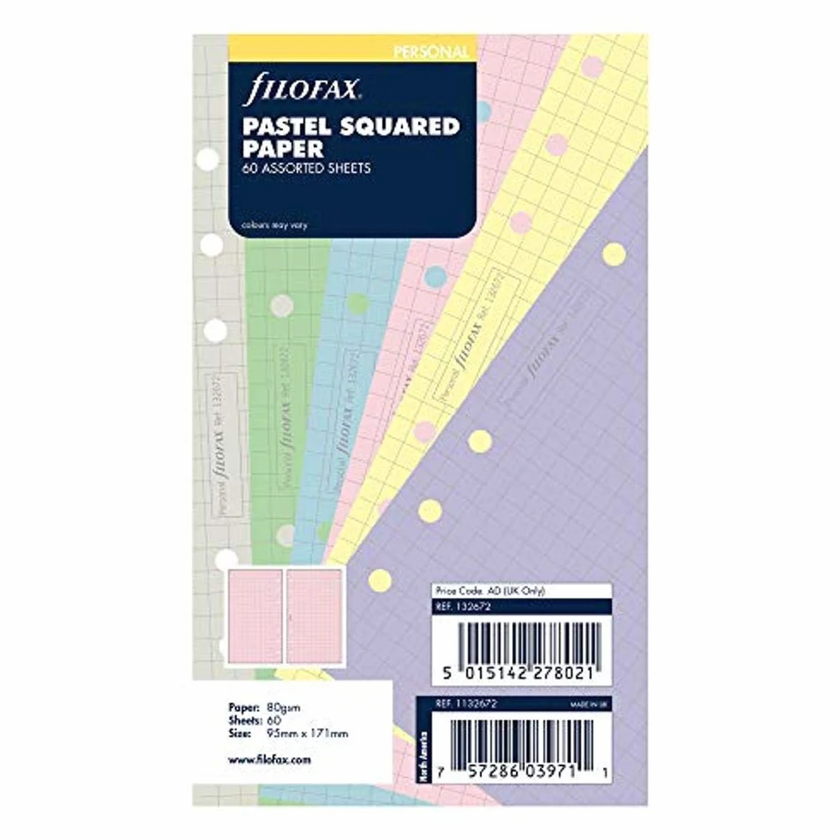 Filofax B132672 Ricarica Organizzatore, Formato Personale, Colori Pastello, Carta Quadrata