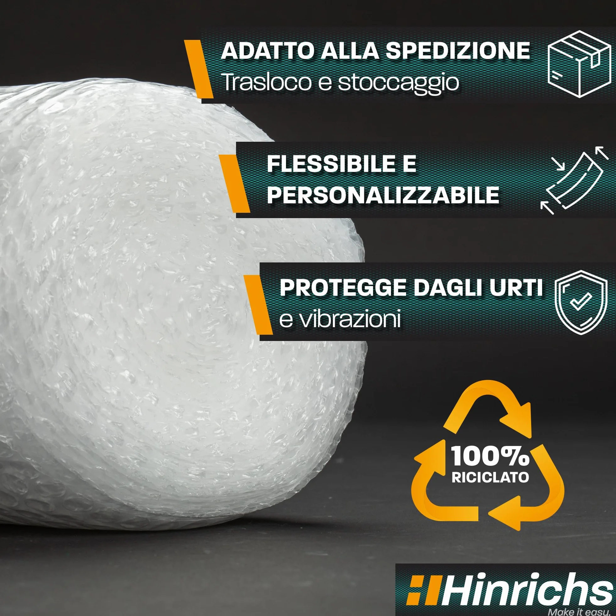 Hinrichs Rotolo Pluriball Imballaggio 10m Riciclabile Bolle Oggetti Fragili