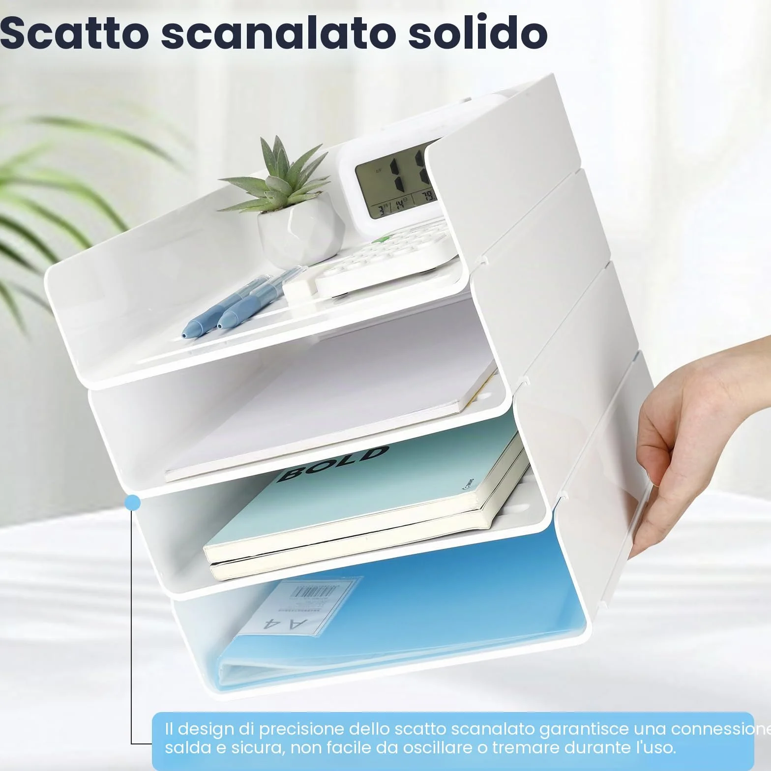 4 Pezzi Vaschetta Porta Documenti Ufficio Impilabile, Organizzatore Scrivania Bianco in PET, Vassoio Porta Documenti A4, Organizer Scrivania per Libri Documenti Fogli Riviste