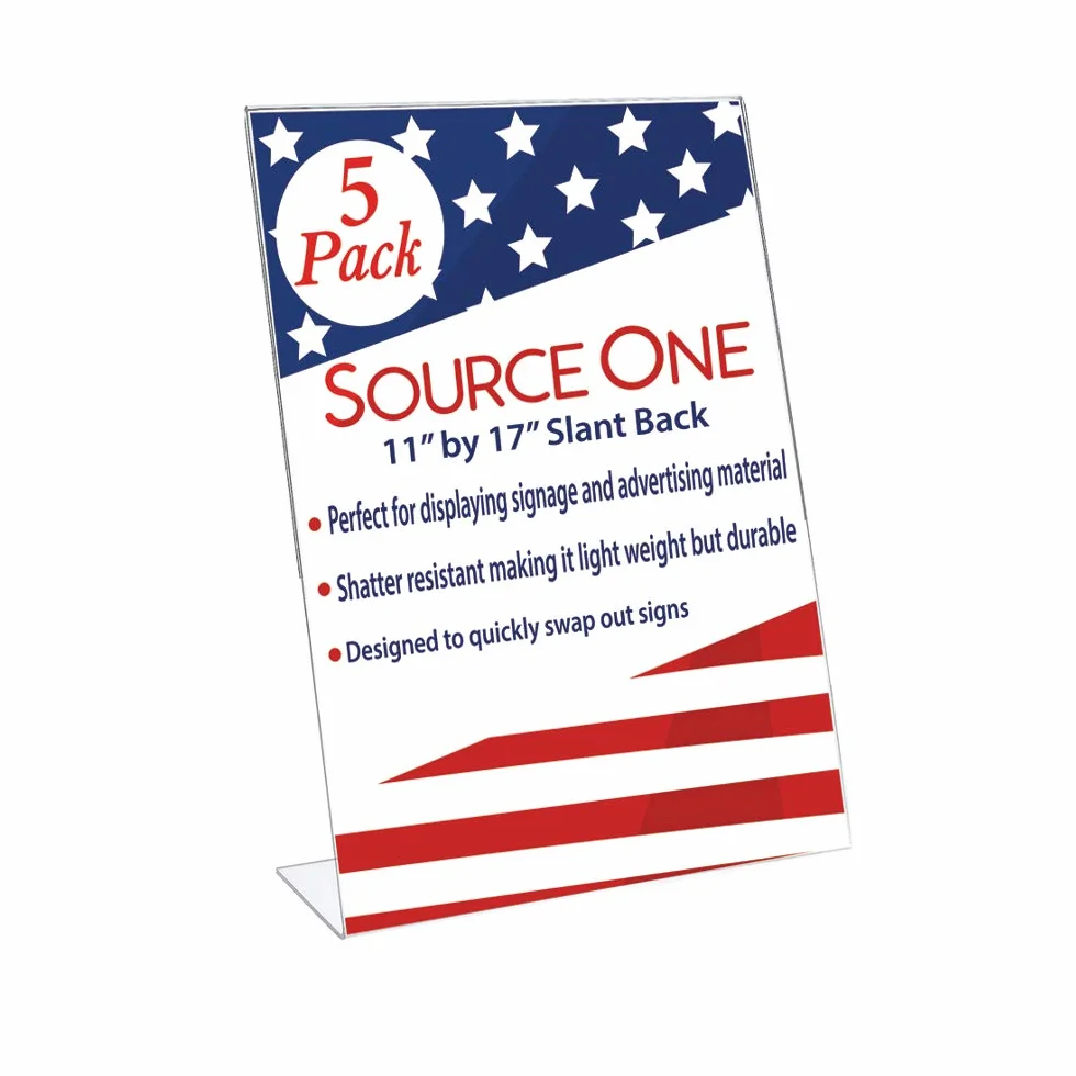 SourceOne Deluxe 11 di larghezza x 17 alto Slant Torna Cancella Spesso acrilica Sign Holder - Porta Brochure (5 pezzi)